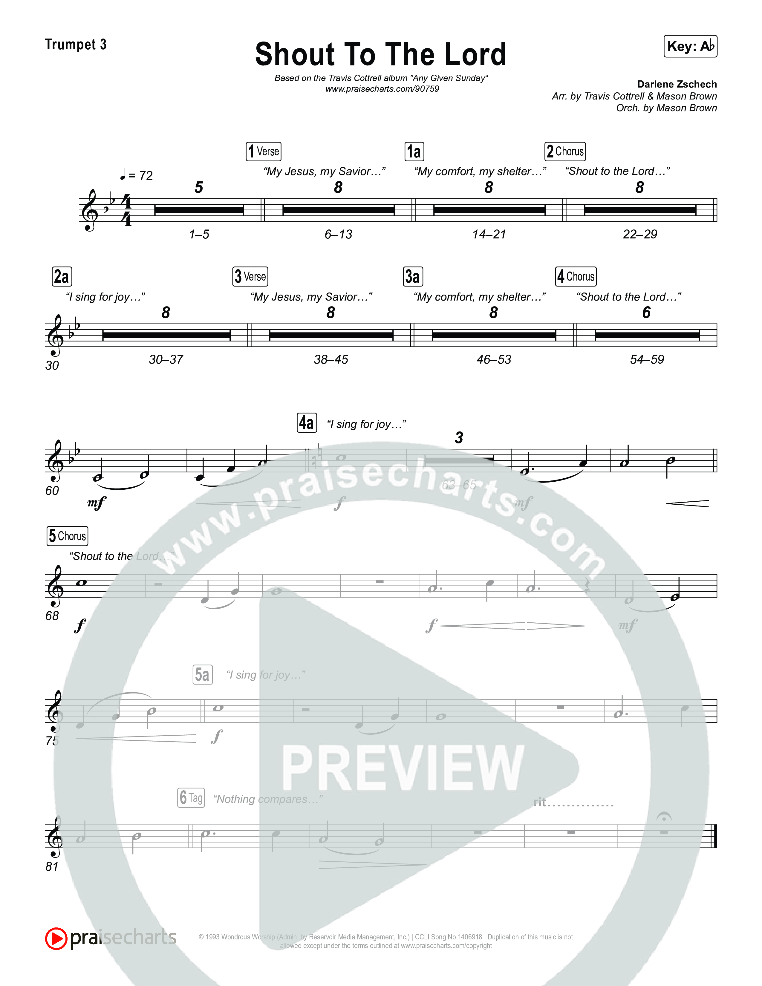 Shout To The Lord (Choral/SATB) Trumpet 1,2 (Travis Cottrell / Brooke Voland / Arr. Mason Brown)