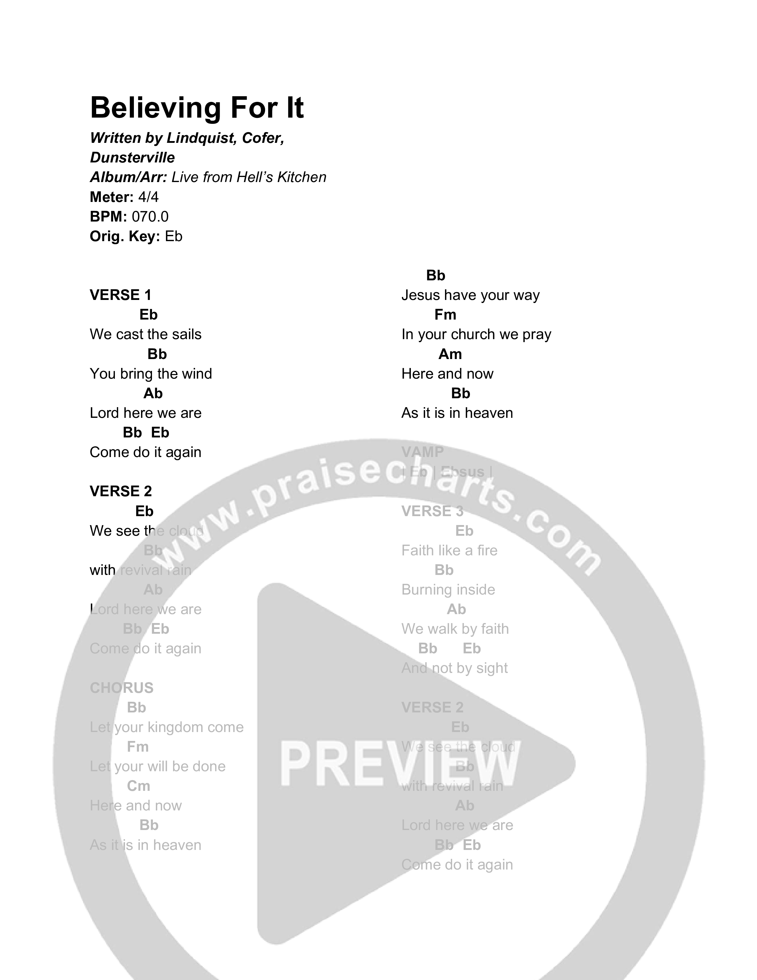 Believing For It Chord Chart (Church of the City New York)