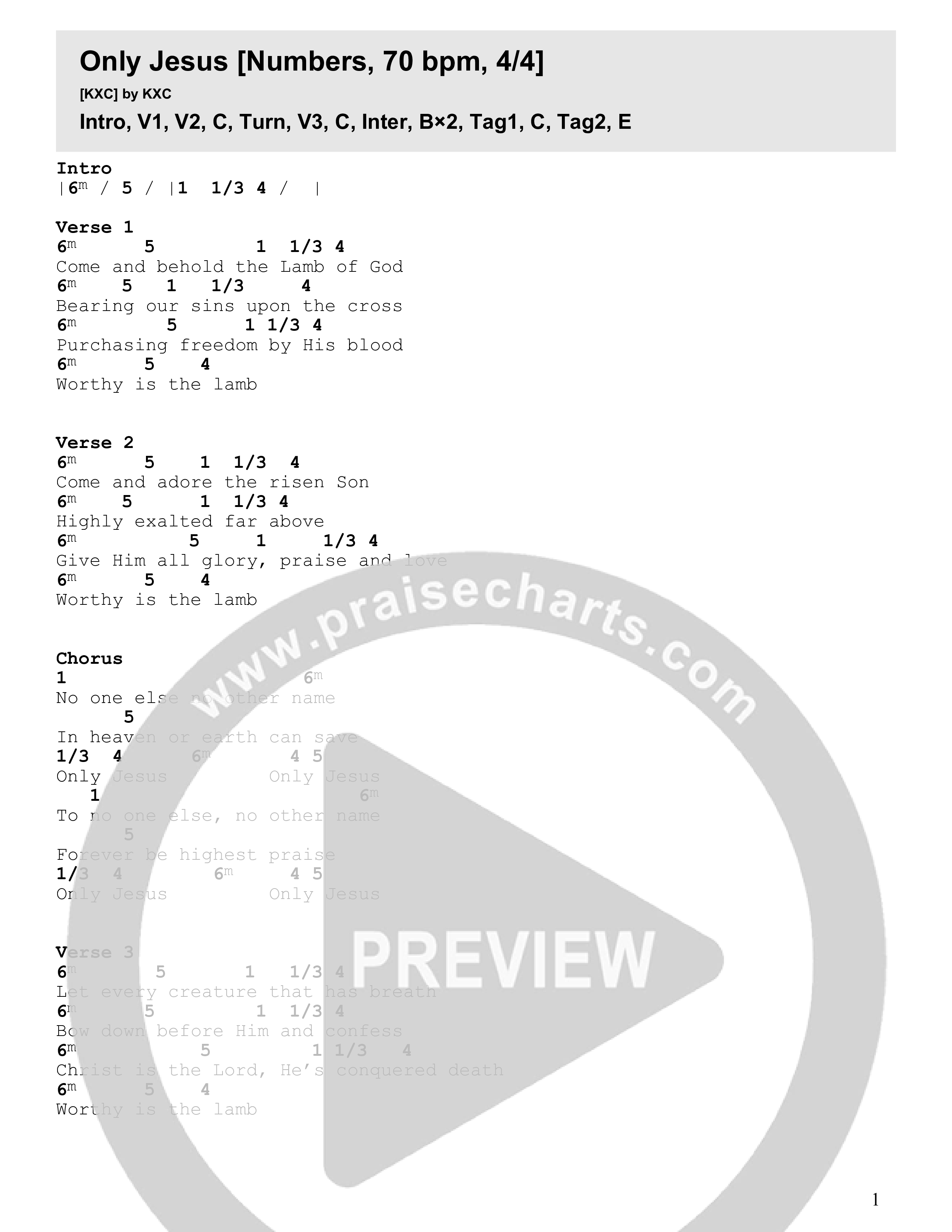 Only Jesus Chord Chart (Church of the City New York)
