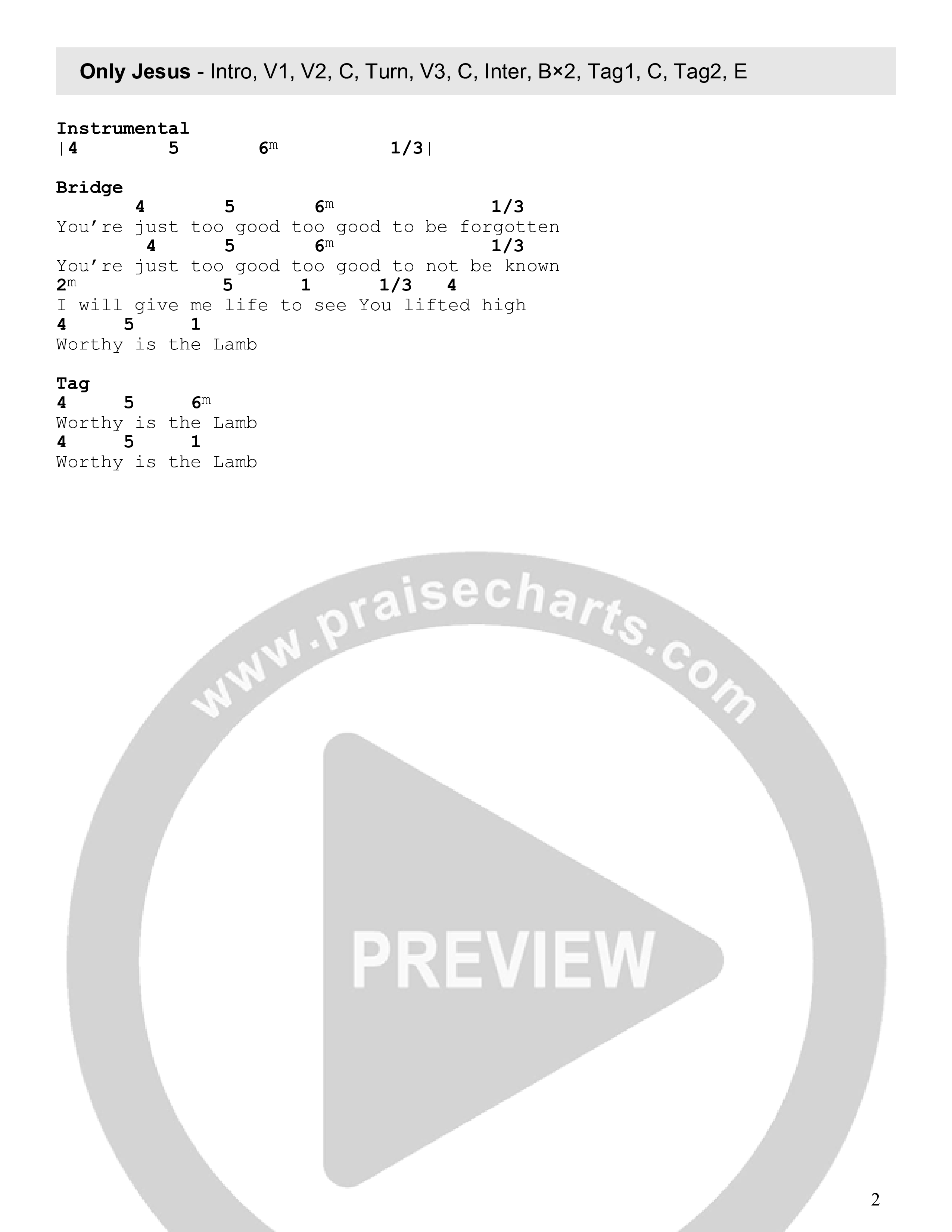 Only Jesus Chord Chart (Church of the City New York)