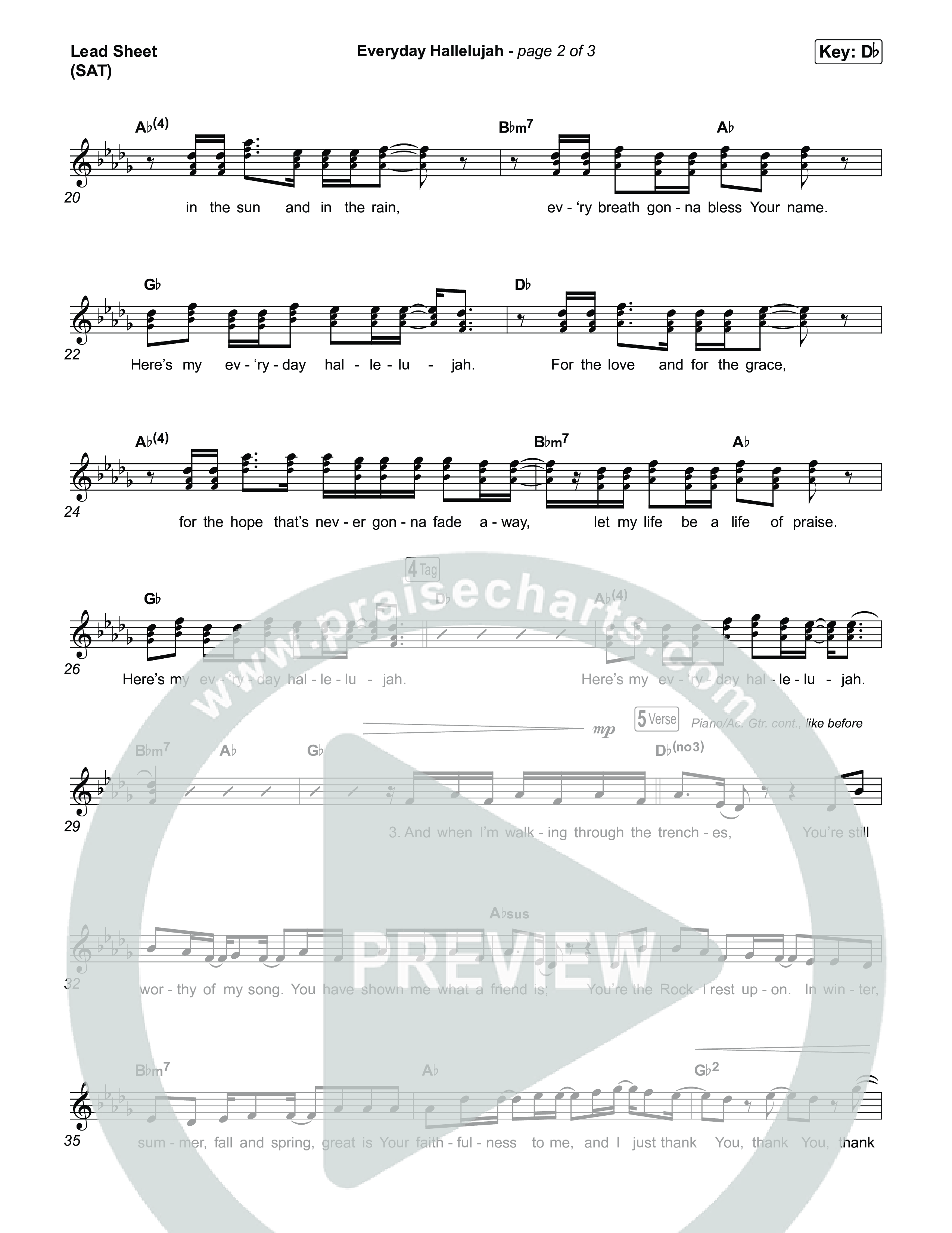 Everyday Hallelujah Lead Sheet (SAT) (Phil Wickham)