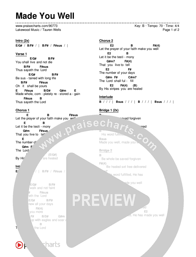 Made You Well Chords & Lyrics (Lakewood Music / Tauren Wells)