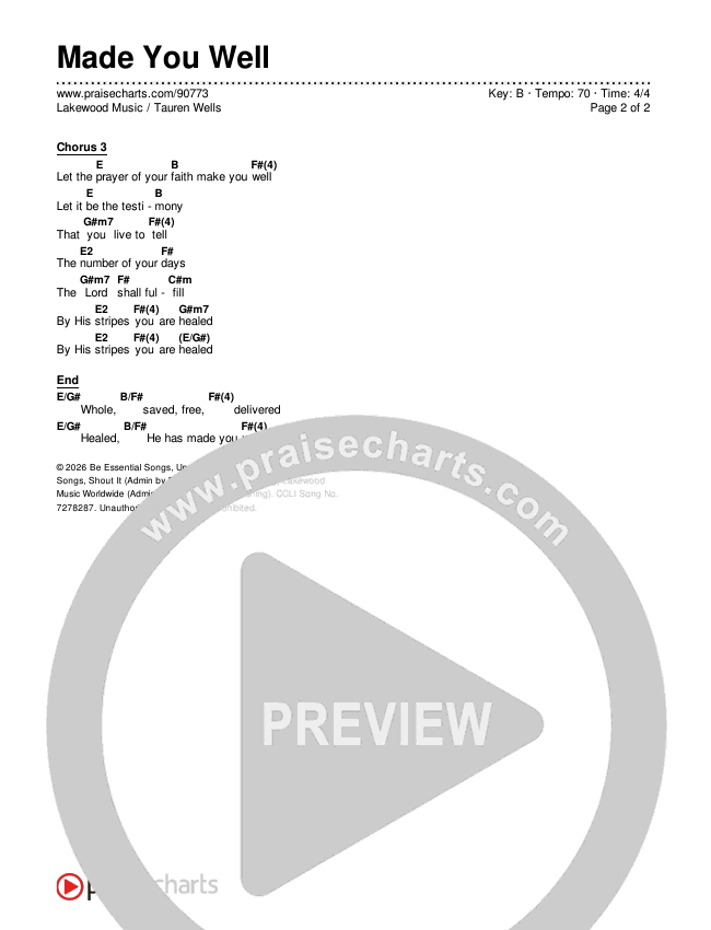 Made You Well Chords & Lyrics (Lakewood Music / Tauren Wells)