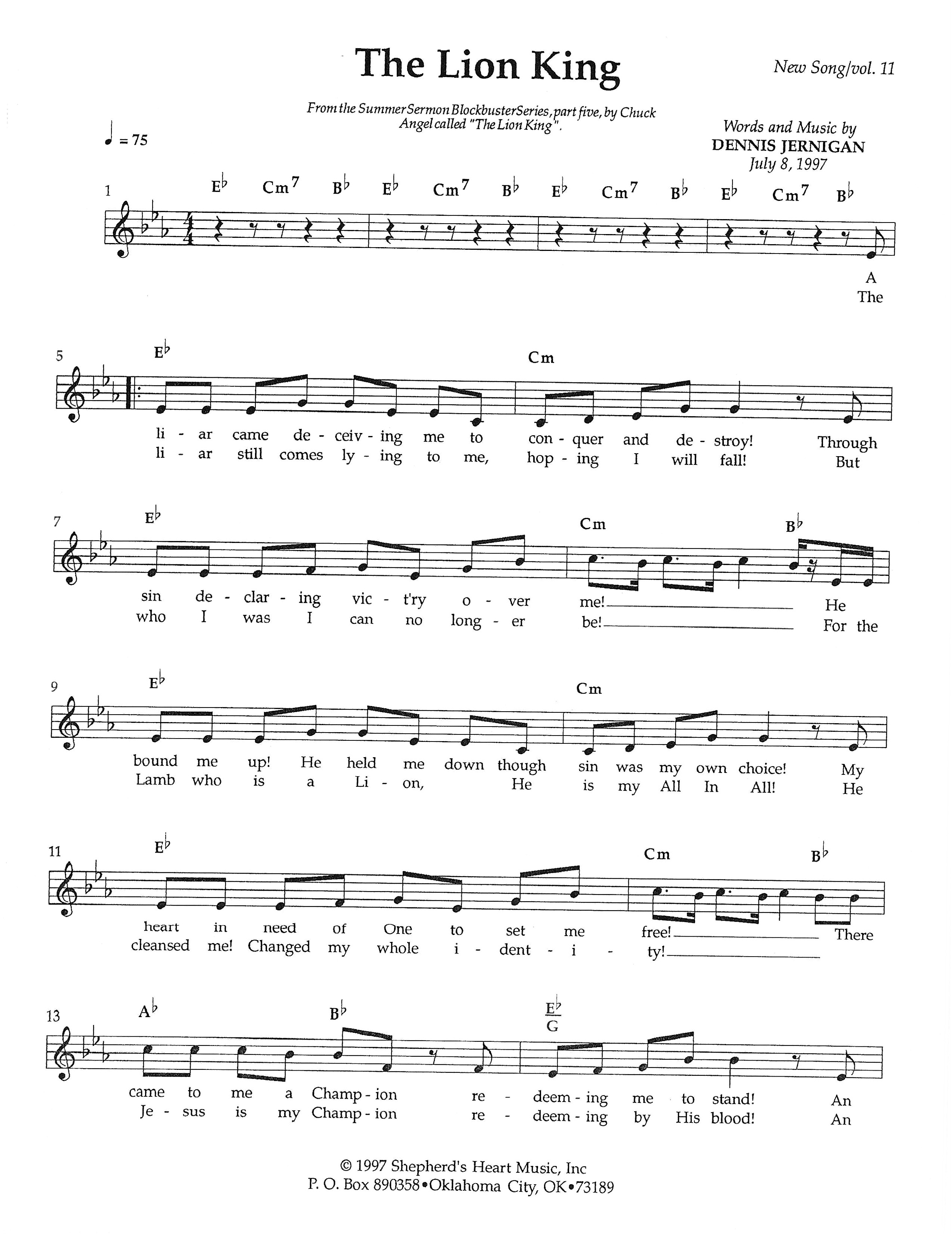 The Lion King Lead Sheet (SAT) (Dennis Jernigan)