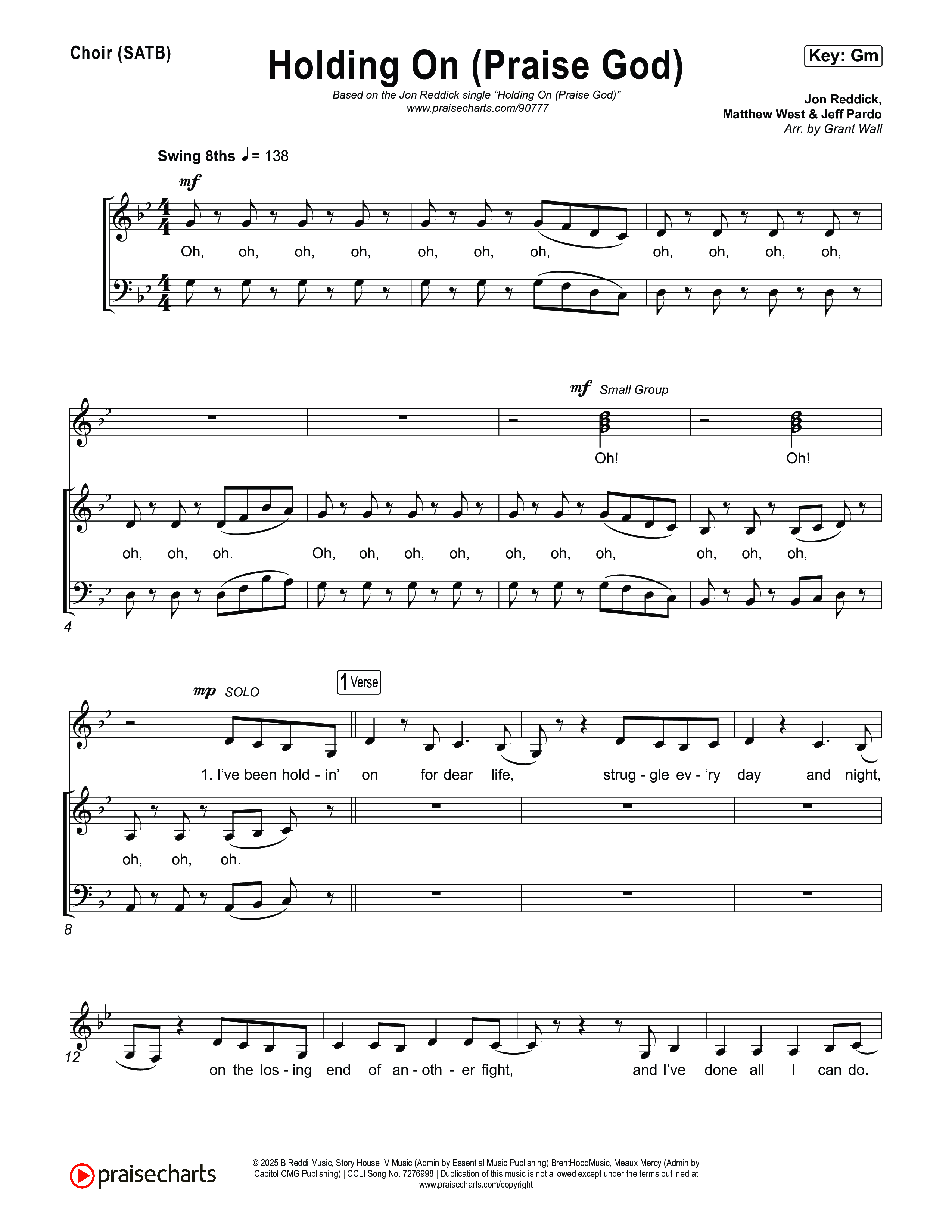 Holding On (Praise God) Choir Sheet (SATB) (Jon Reddick)
