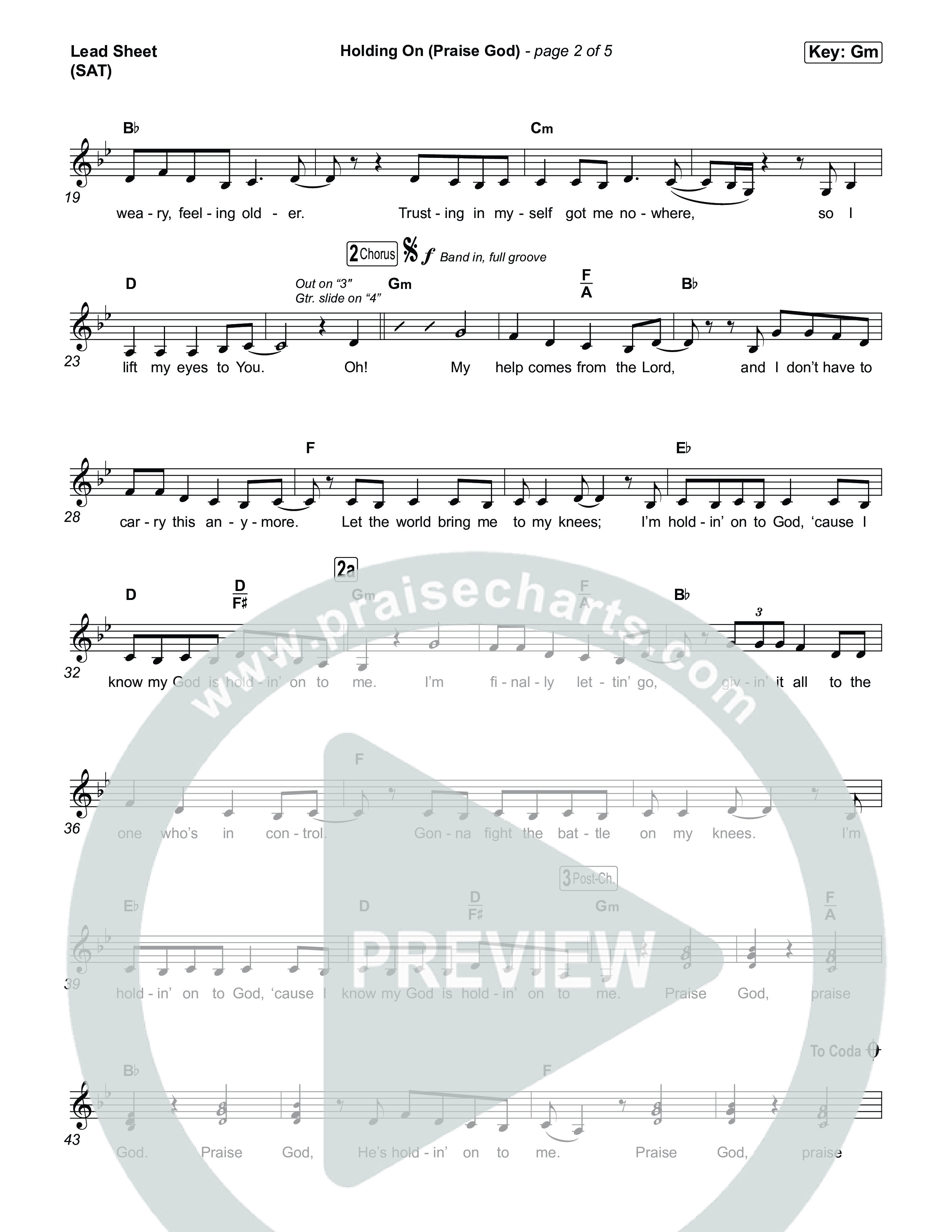 Holding On (Praise God) Lead Sheet (SAT) (Jon Reddick)