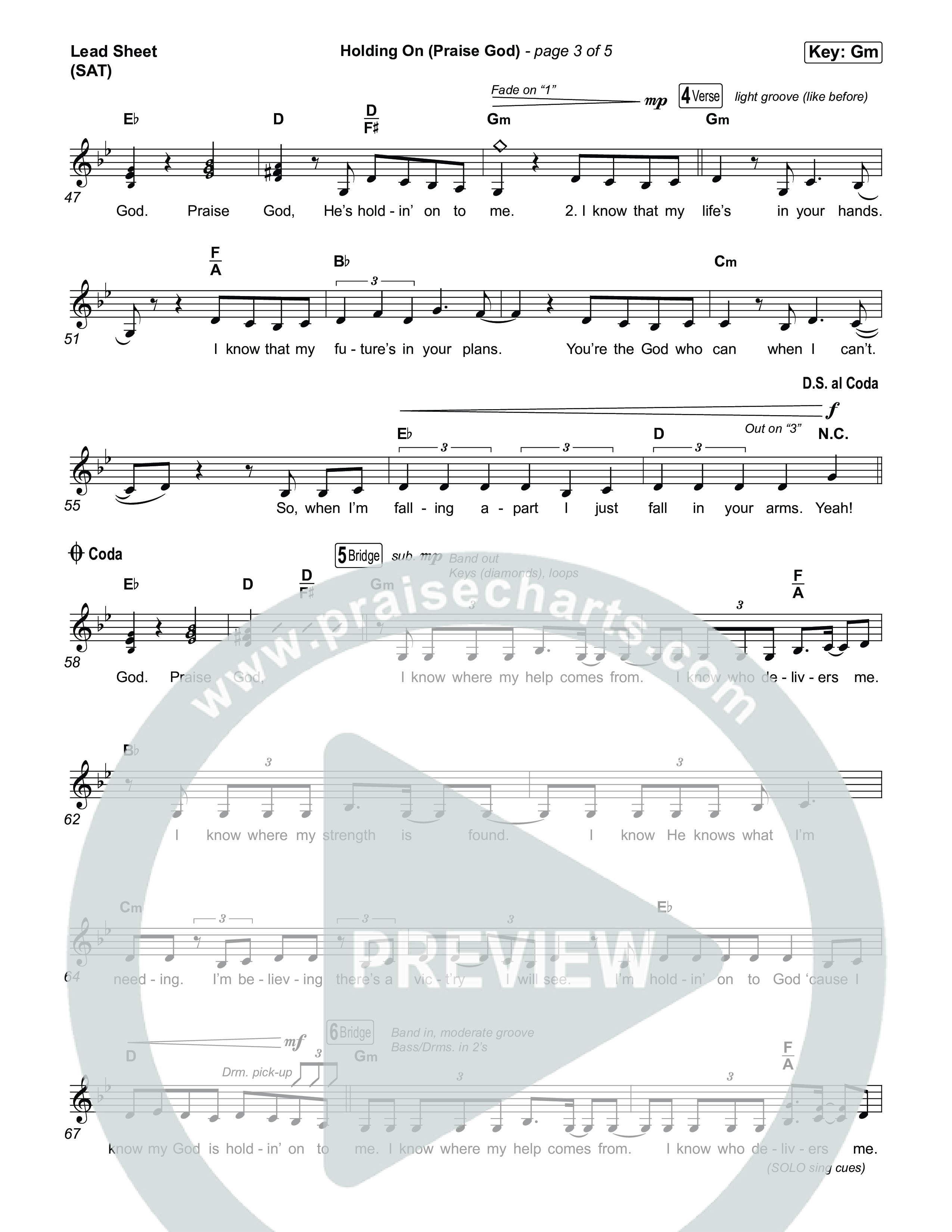 Holding On (Praise God) Lead Sheet (SAT) (Jon Reddick)