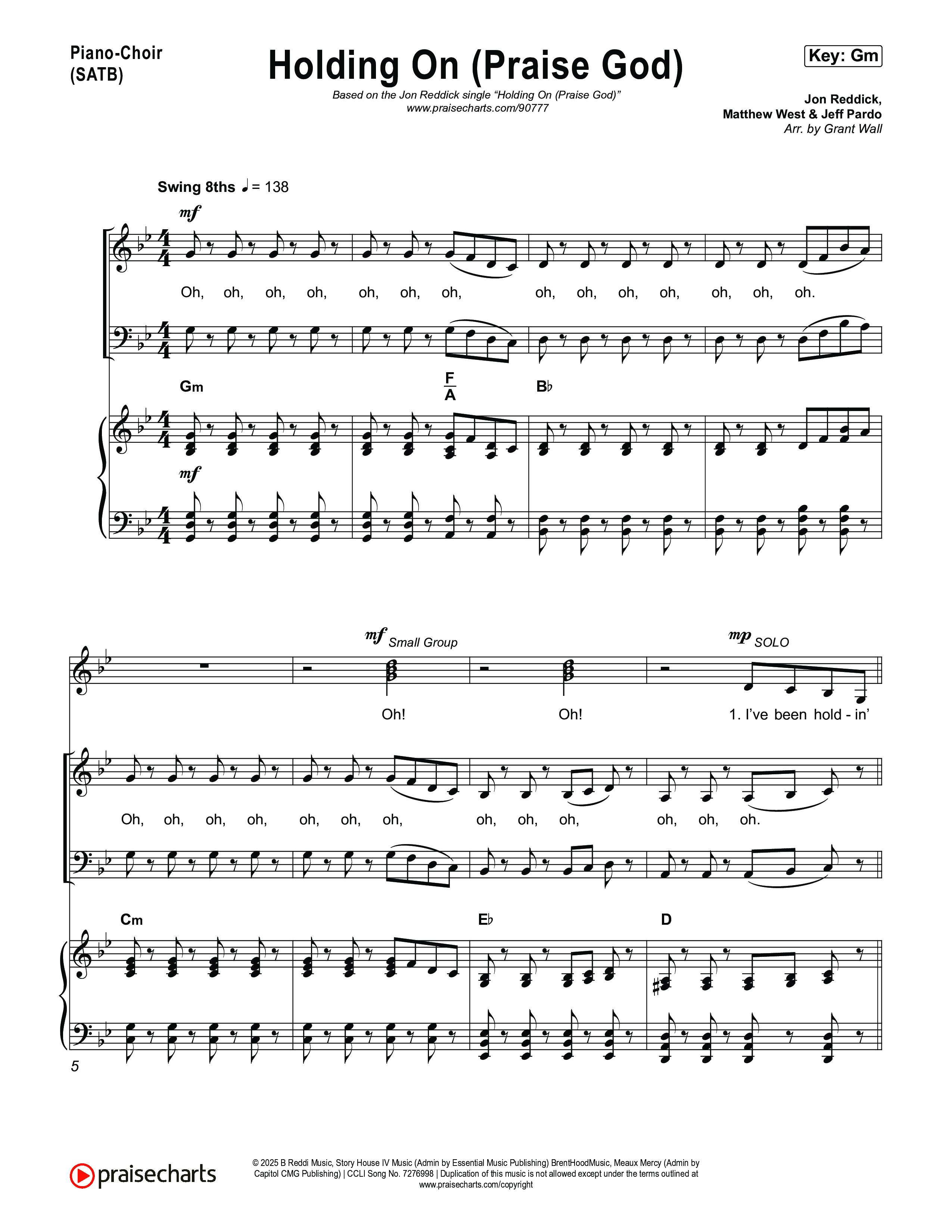 Holding On (Praise God) Piano/Vocal Pack (Jon Reddick)