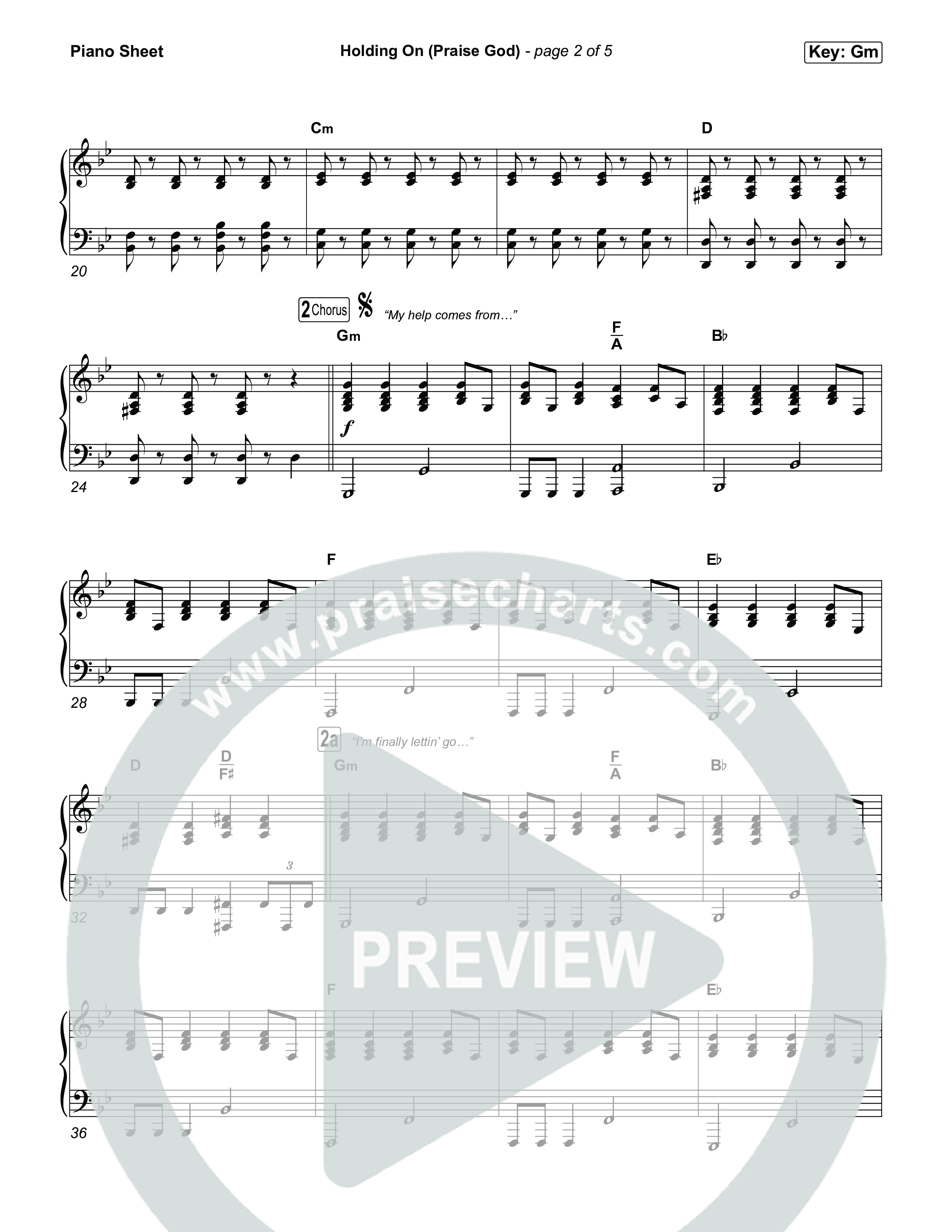 Holding On (Praise God) Piano Sheet (Jon Reddick)