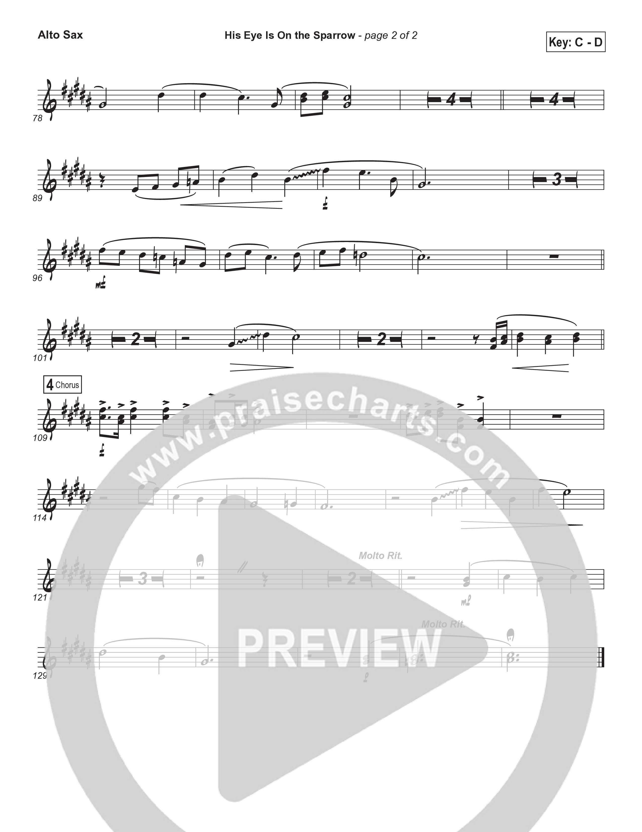 His Eye Is On The Sparrow (Choral Anthem SATB) Alto Sax (Brad Henderson)