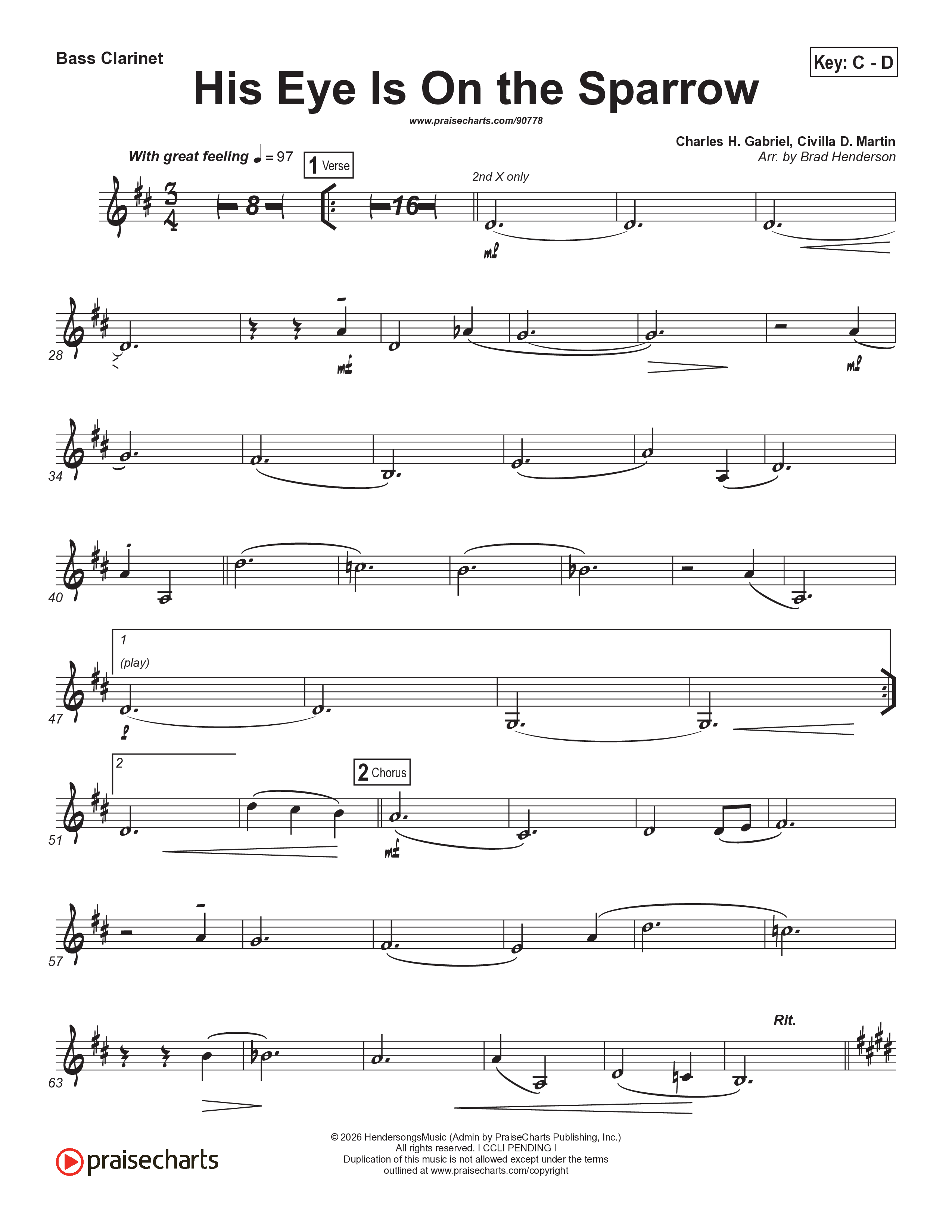 His Eye Is On The Sparrow (Choral Anthem SATB) Bass Clarinet (Brad Henderson)