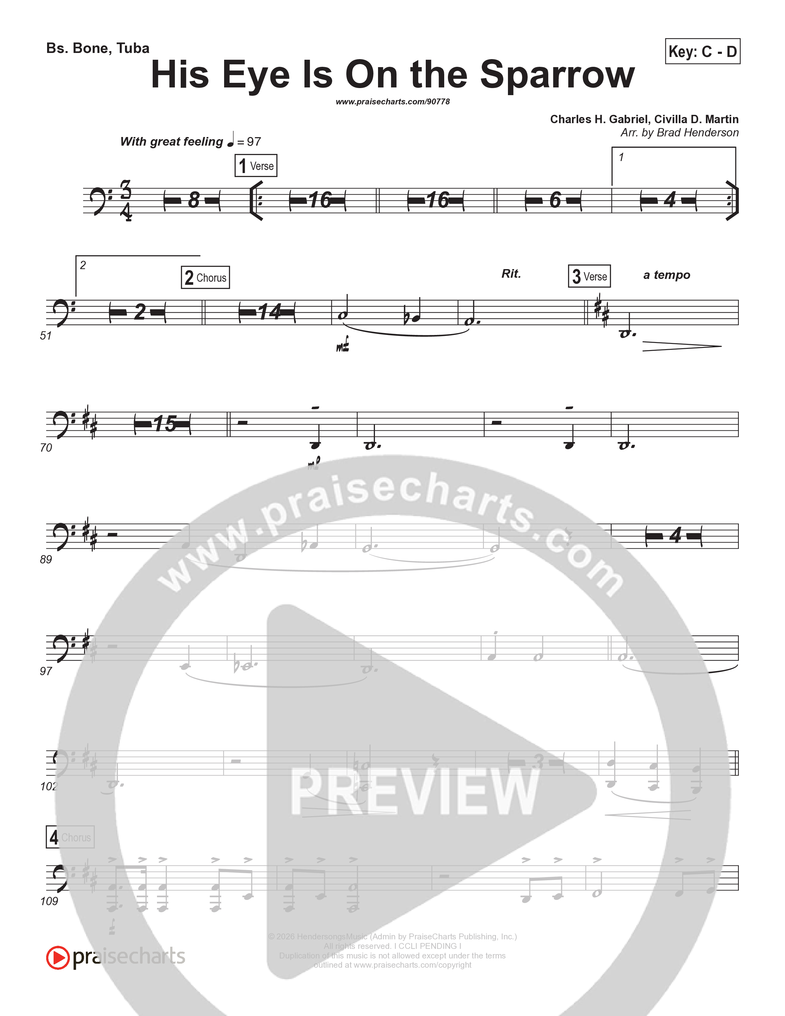 His Eye Is On The Sparrow (Choral Anthem SATB) Orchestration (Brad Henderson)