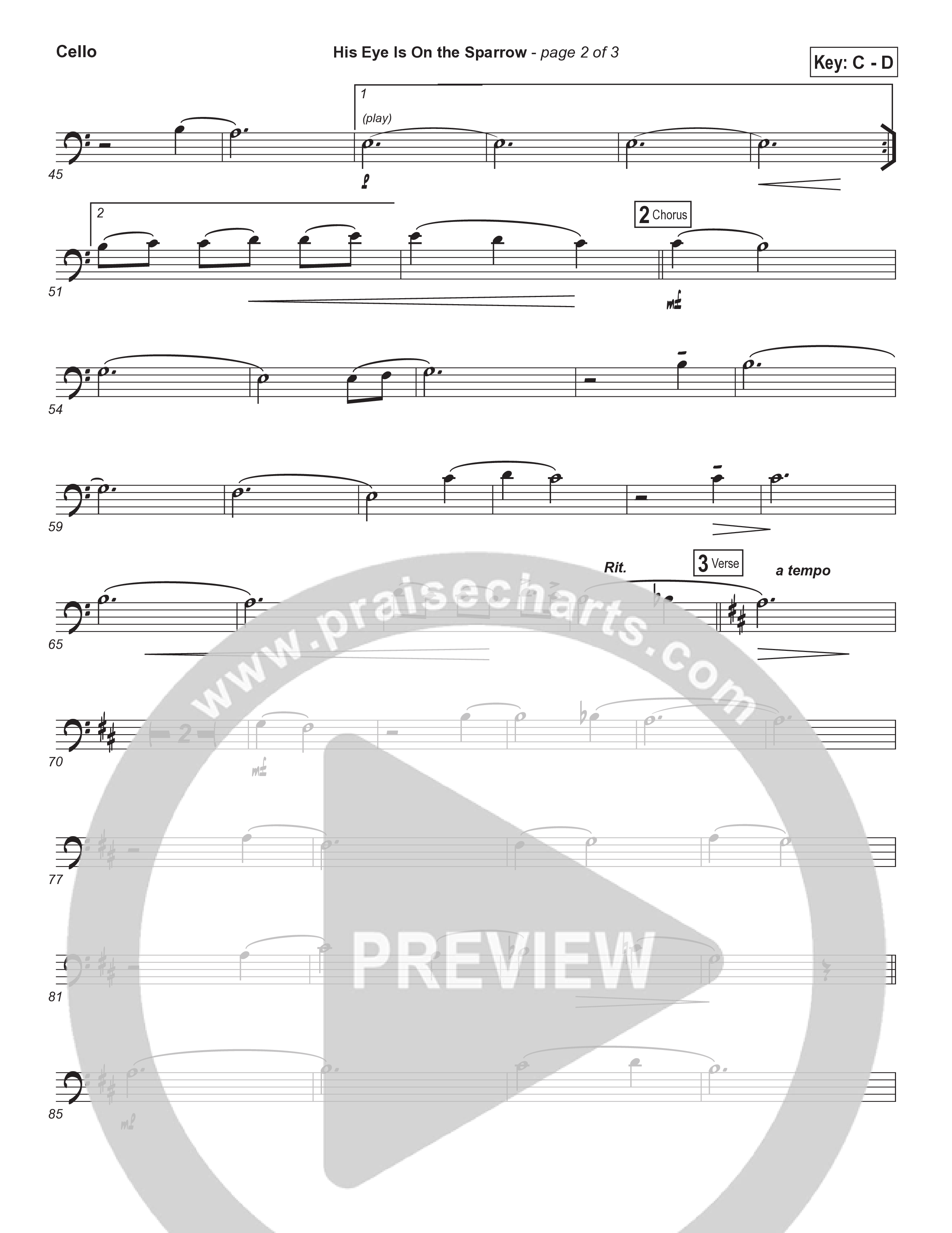 His Eye Is On The Sparrow (Choral Anthem SATB) Cello (Brad Henderson)