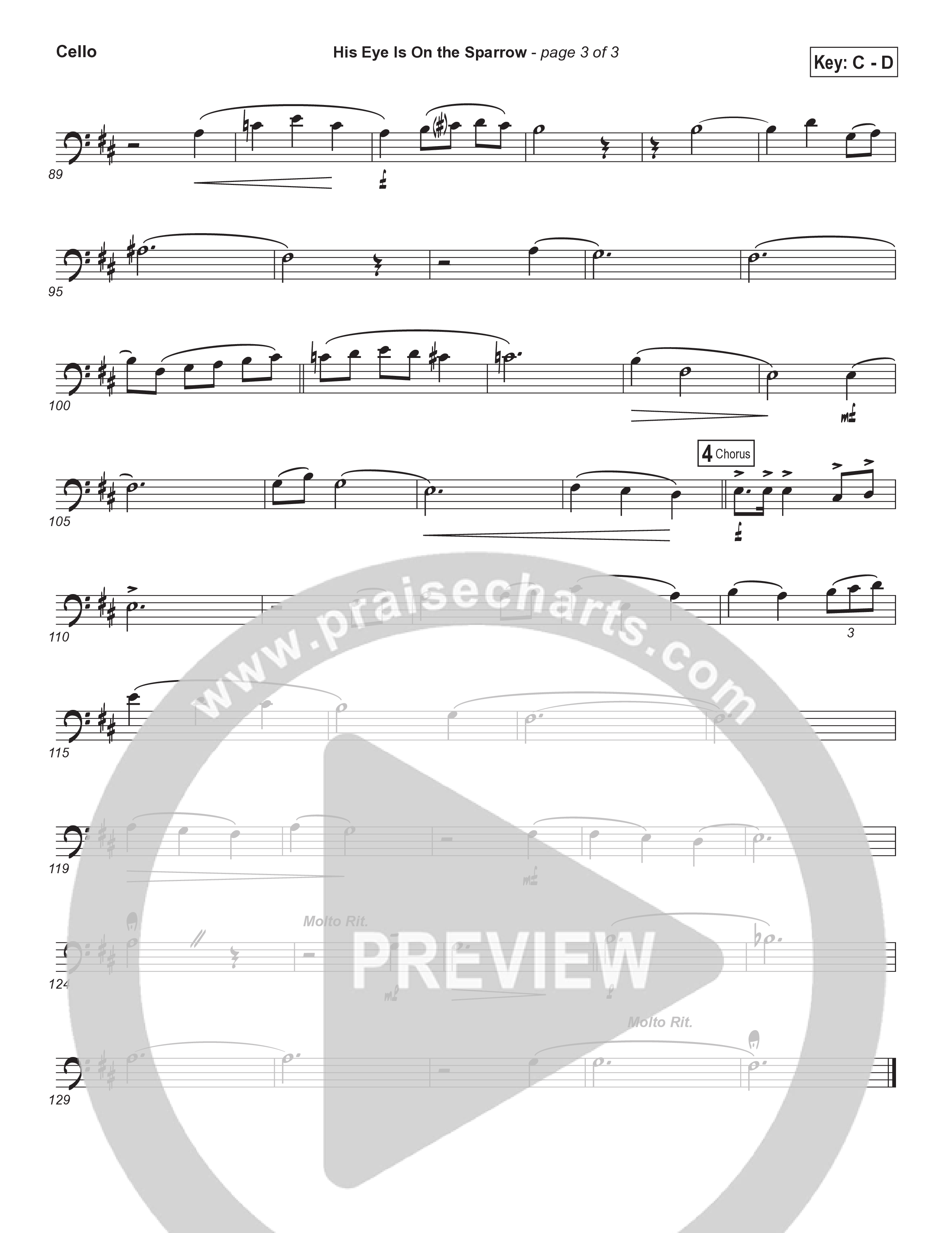 His Eye Is On The Sparrow (Choral Anthem SATB) Cello (Brad Henderson)