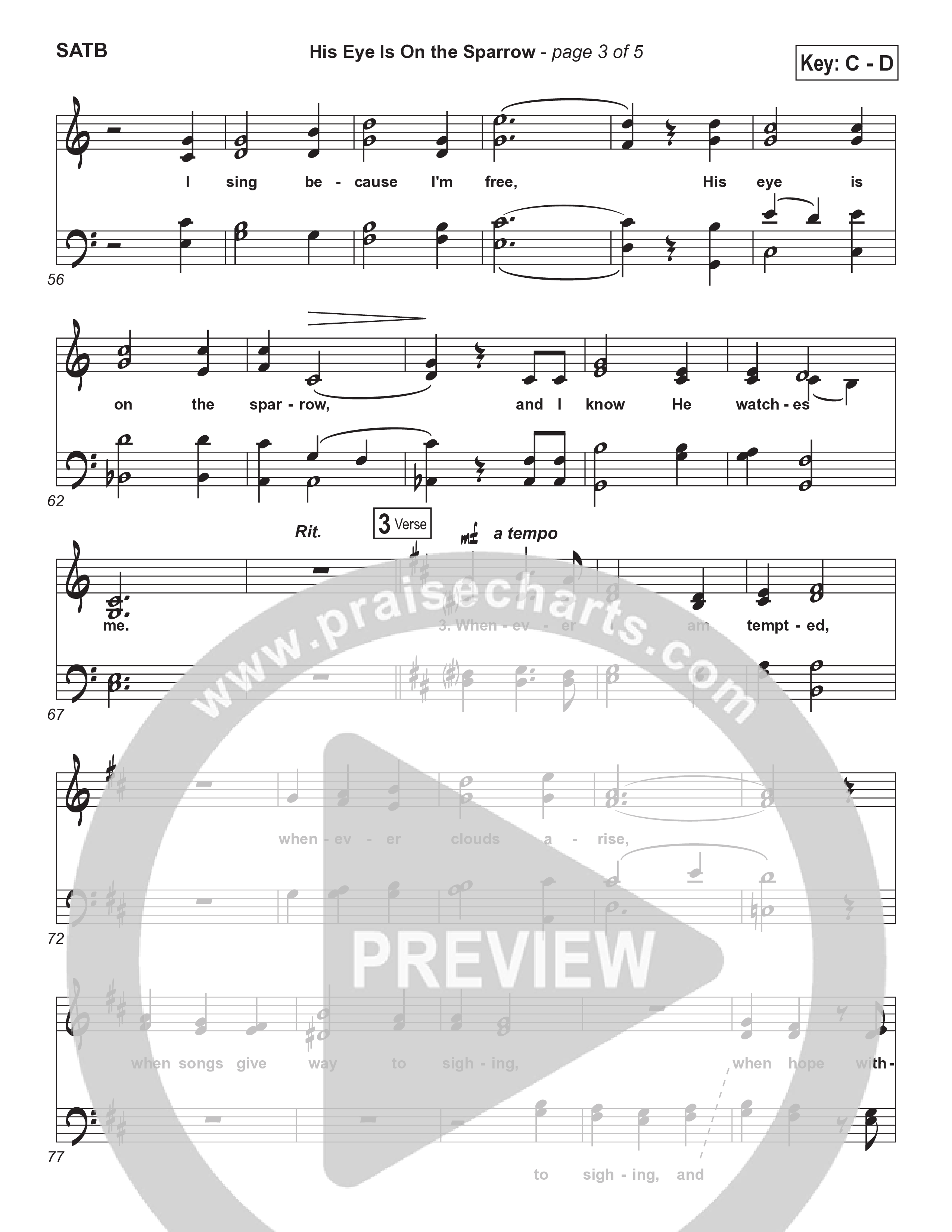 His Eye Is On The Sparrow (Choral Anthem SATB) Choir Sheet (SATB) (Brad Henderson)