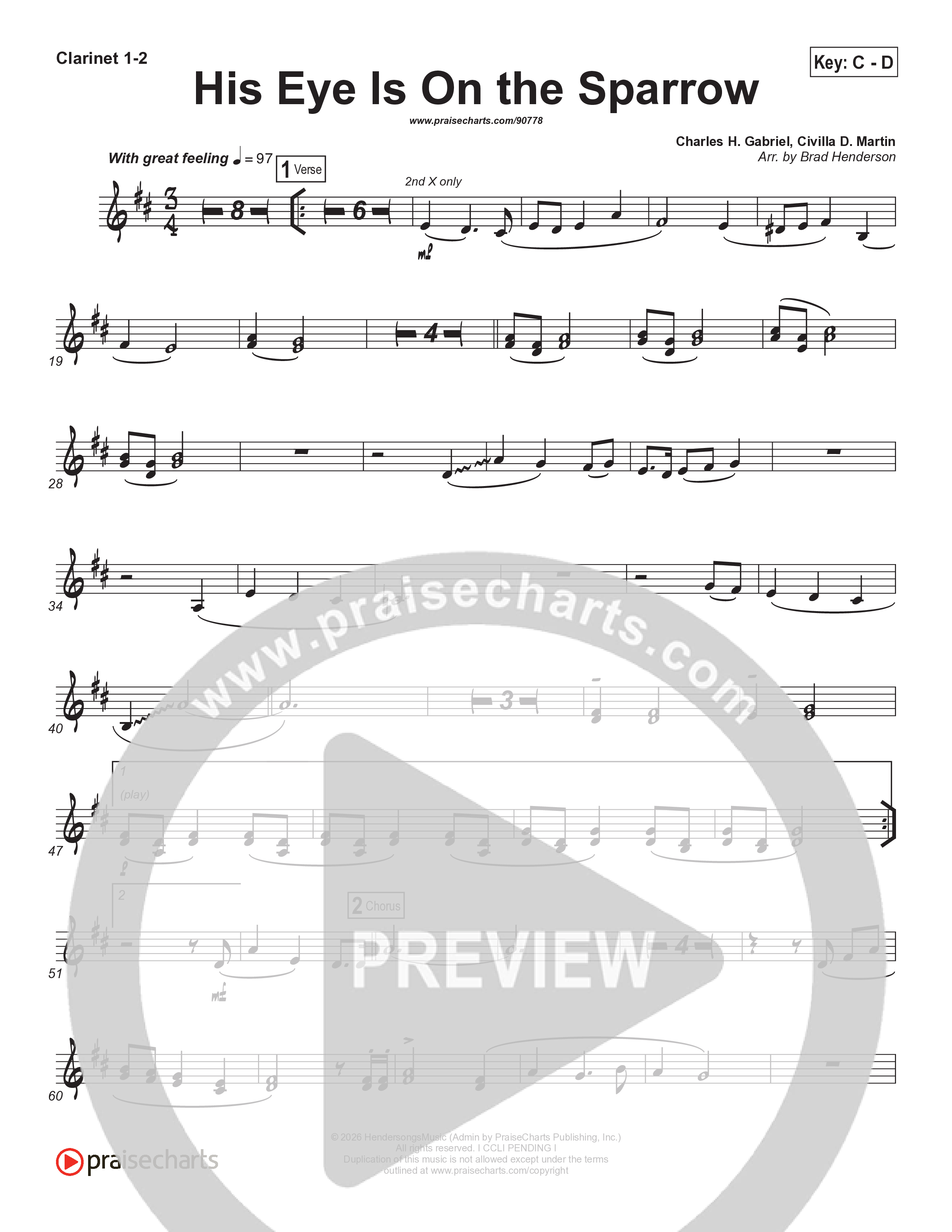 His Eye Is On The Sparrow (Choral Anthem SATB) Clarinet (Brad Henderson)