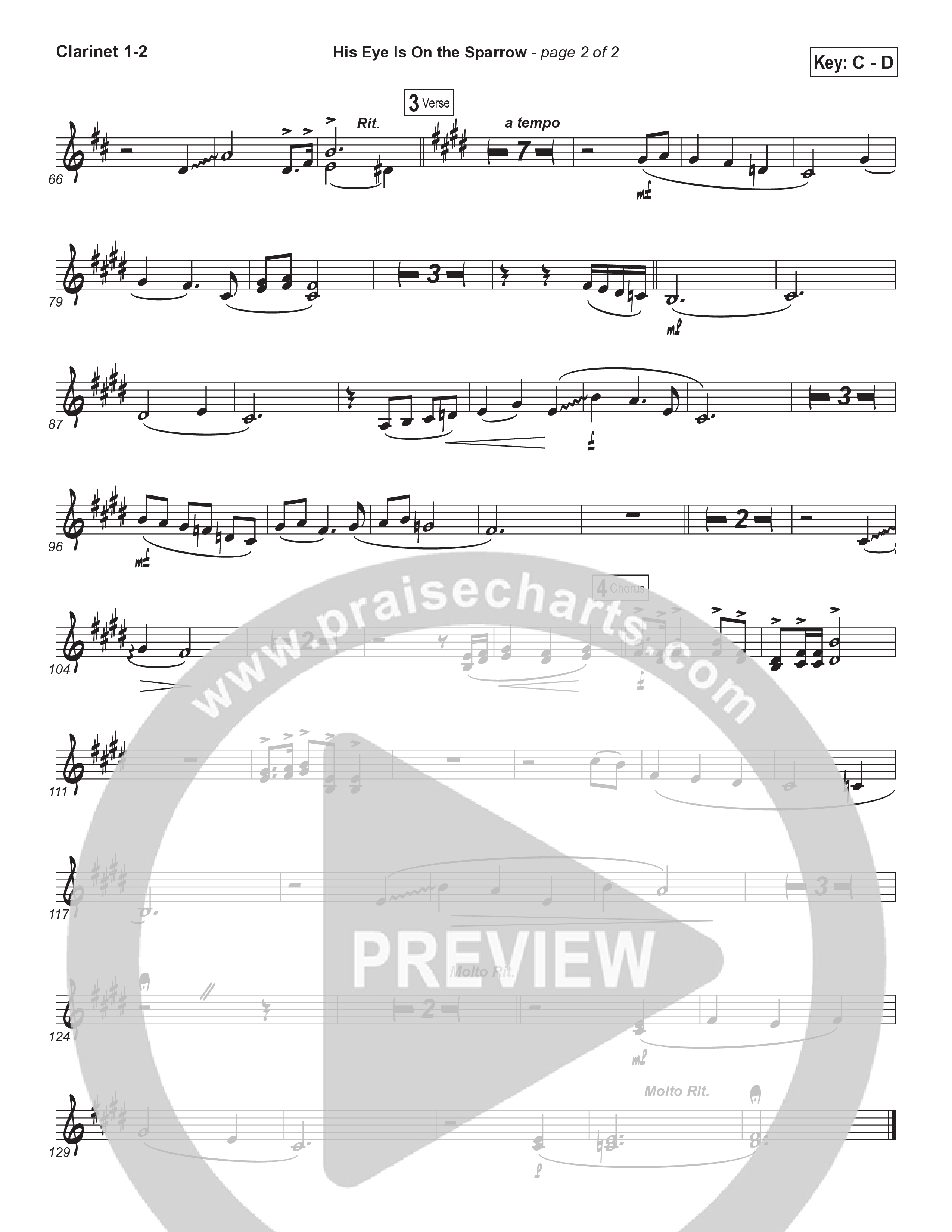 His Eye Is On The Sparrow (Choral Anthem SATB) Clarinet (Brad Henderson)