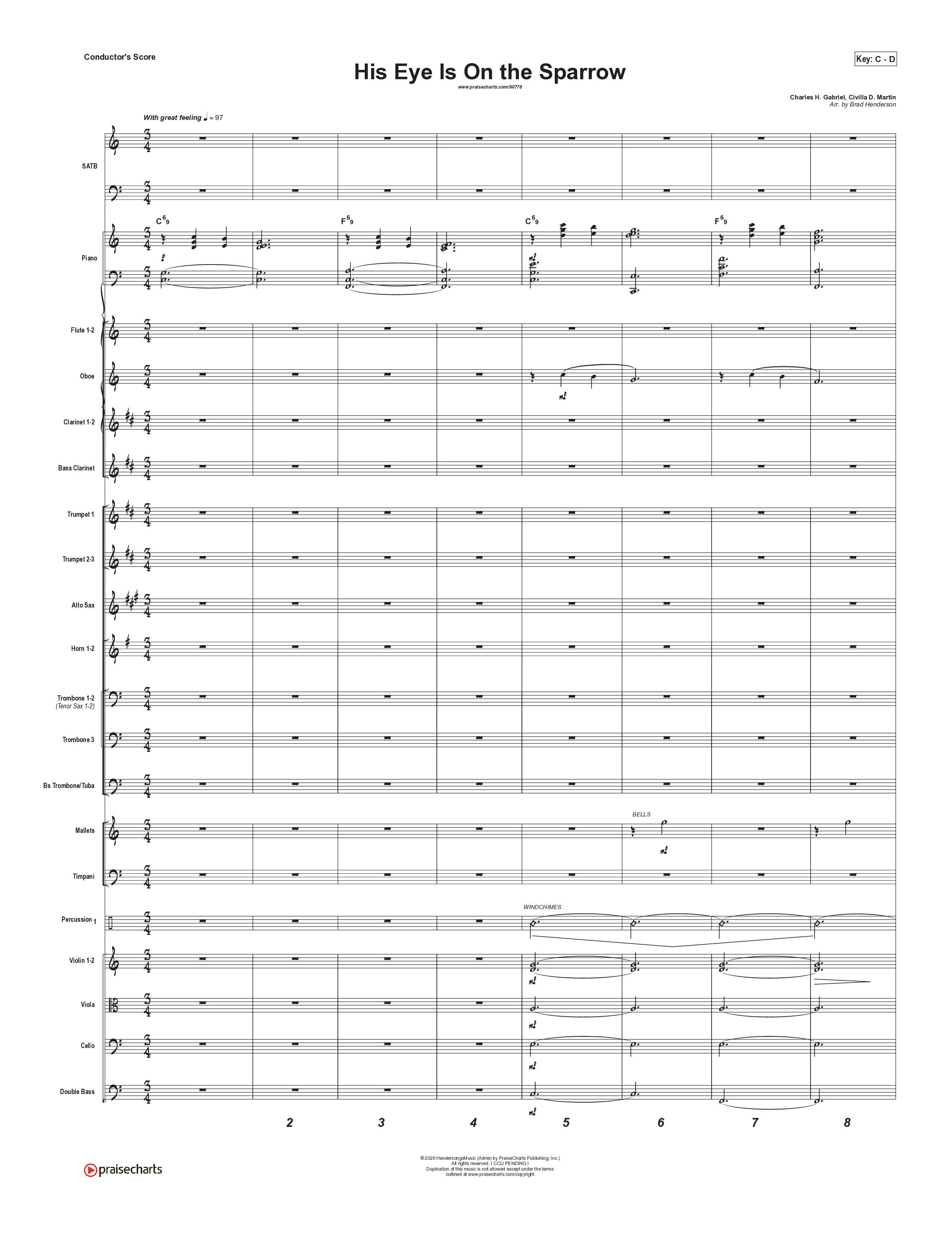 His Eye Is On The Sparrow (Choral Anthem SATB) Orchestration (Brad Henderson)