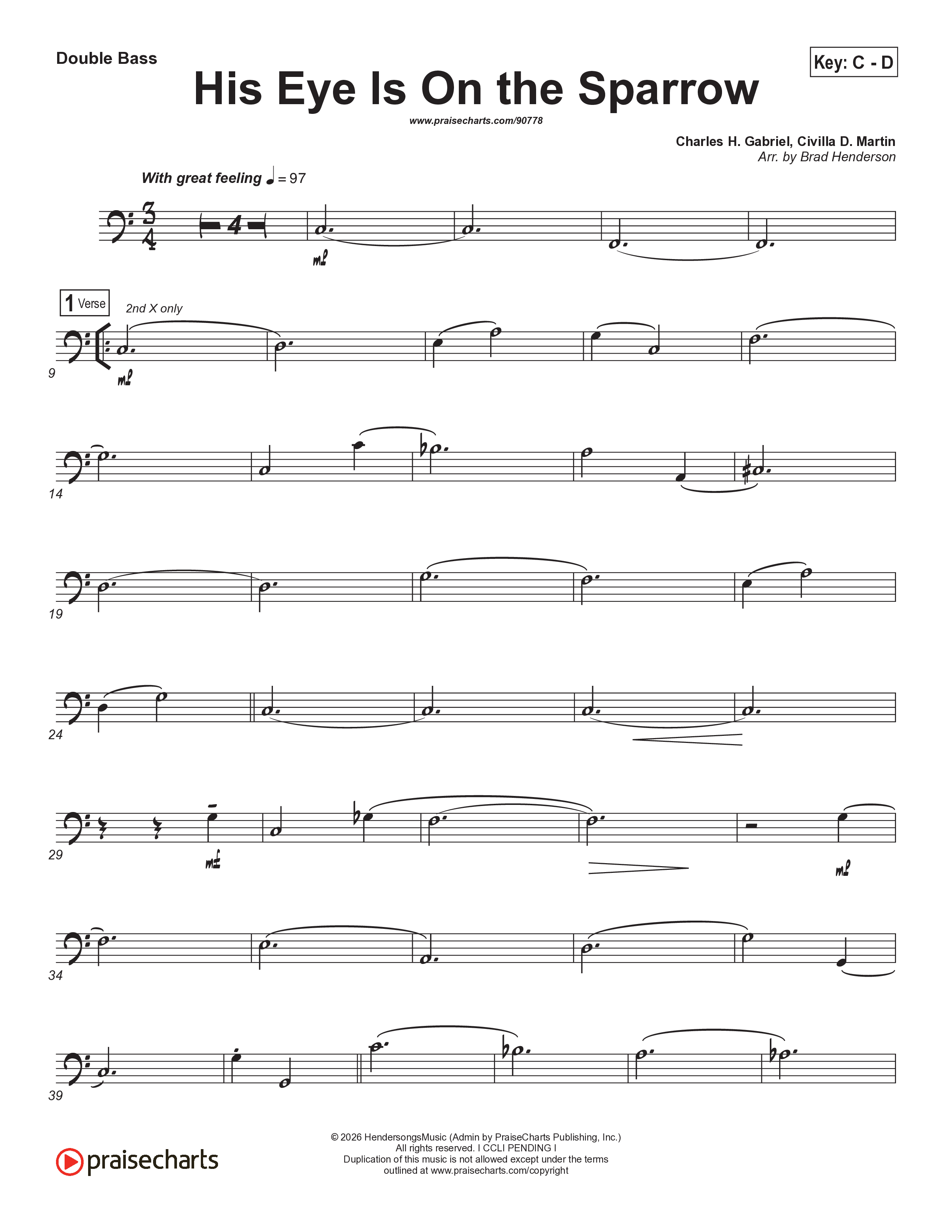 His Eye Is On The Sparrow (Choral Anthem SATB) Double Bass (Brad Henderson)