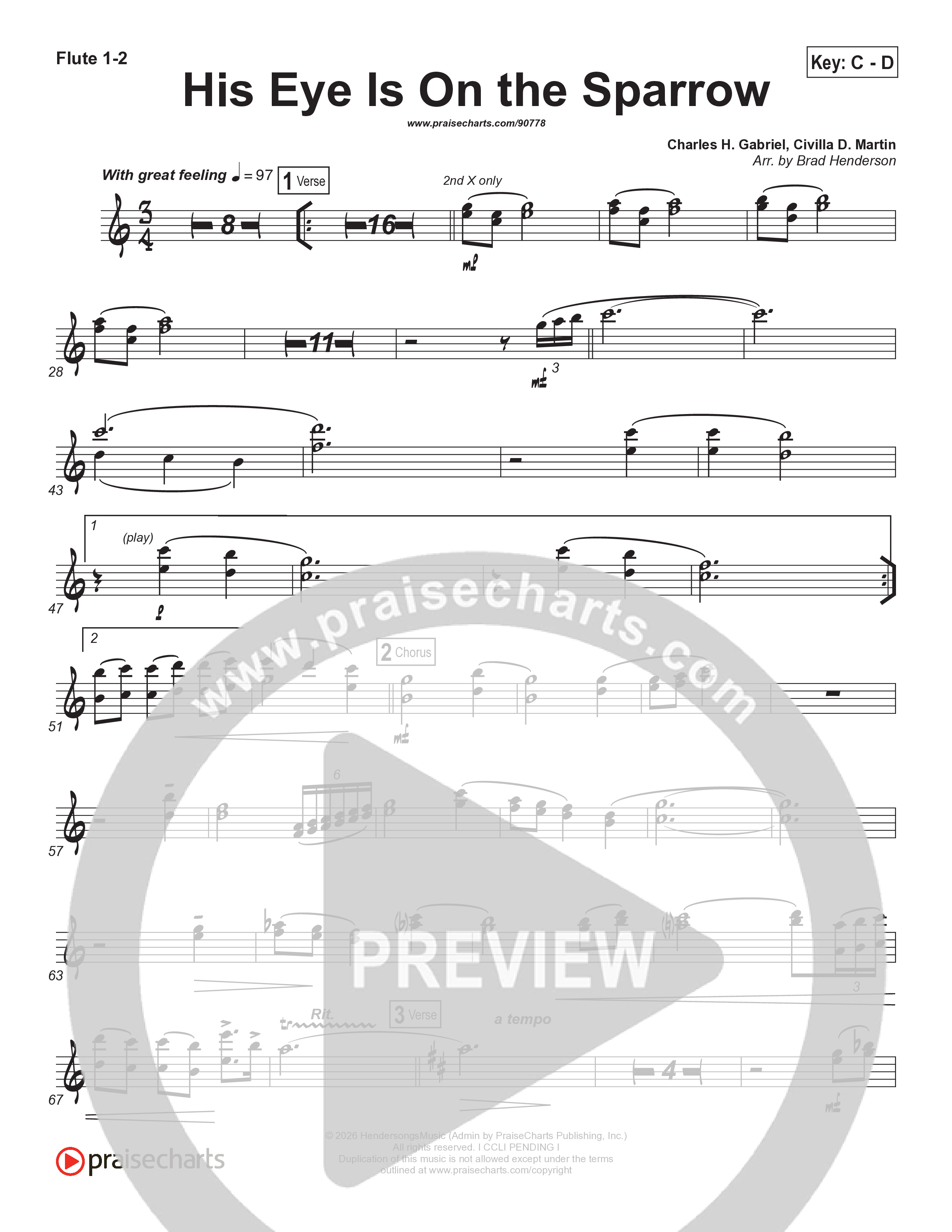 His Eye Is On The Sparrow (Choral Anthem SATB) Flute (Brad Henderson)