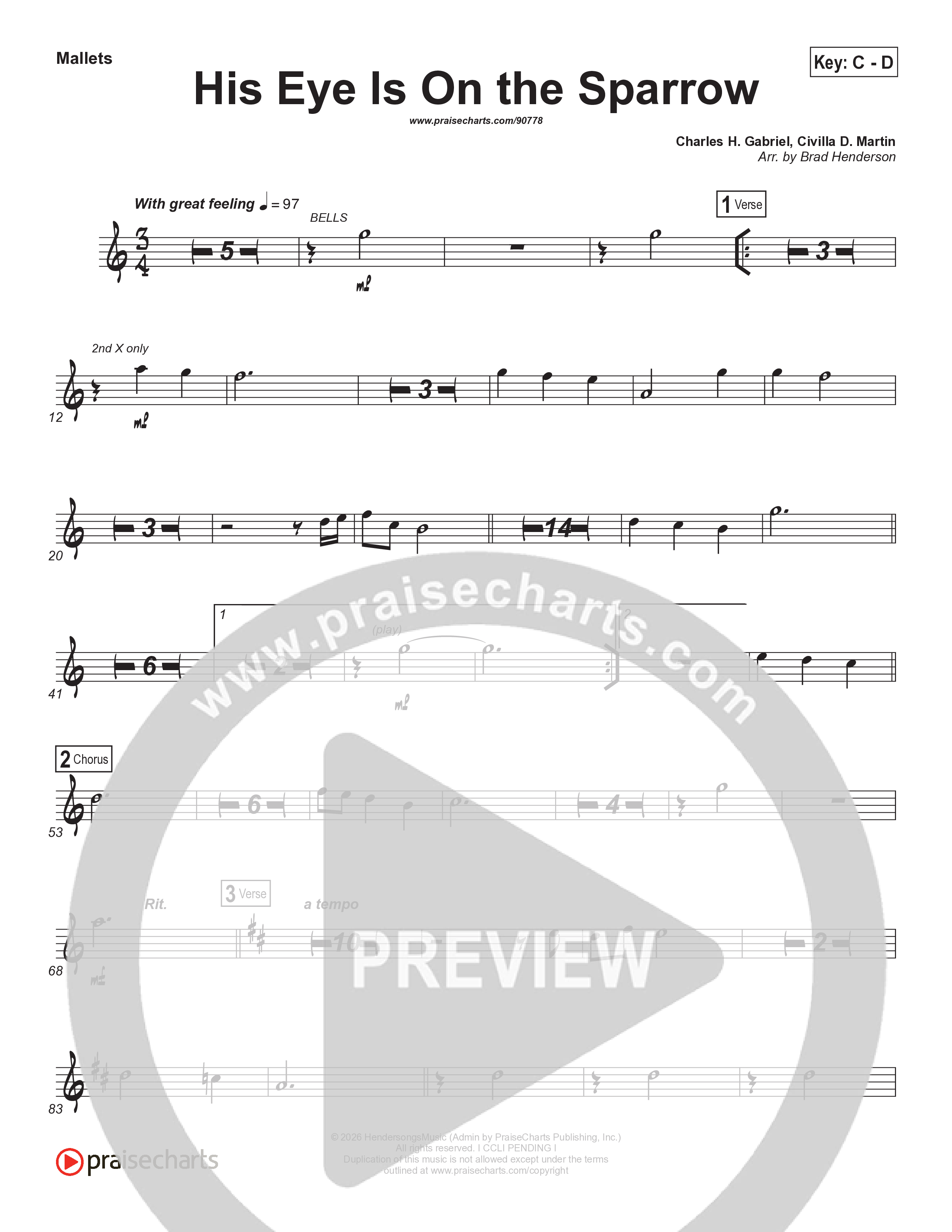 His Eye Is On The Sparrow (Choral Anthem SATB) Mallets (Brad Henderson)