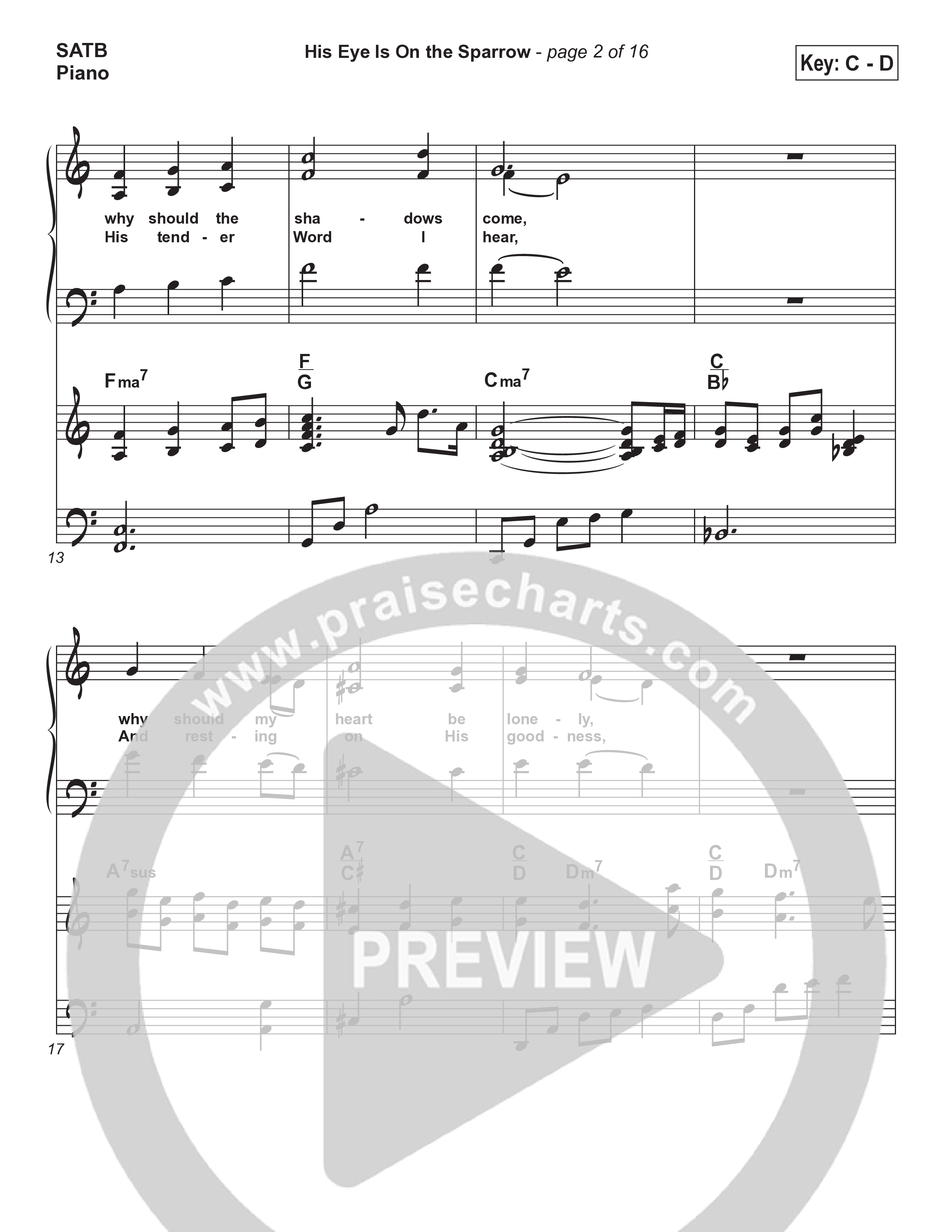 His Eye Is On The Sparrow (Choral Anthem SATB) Anthem (SATB/Piano) (Brad Henderson)