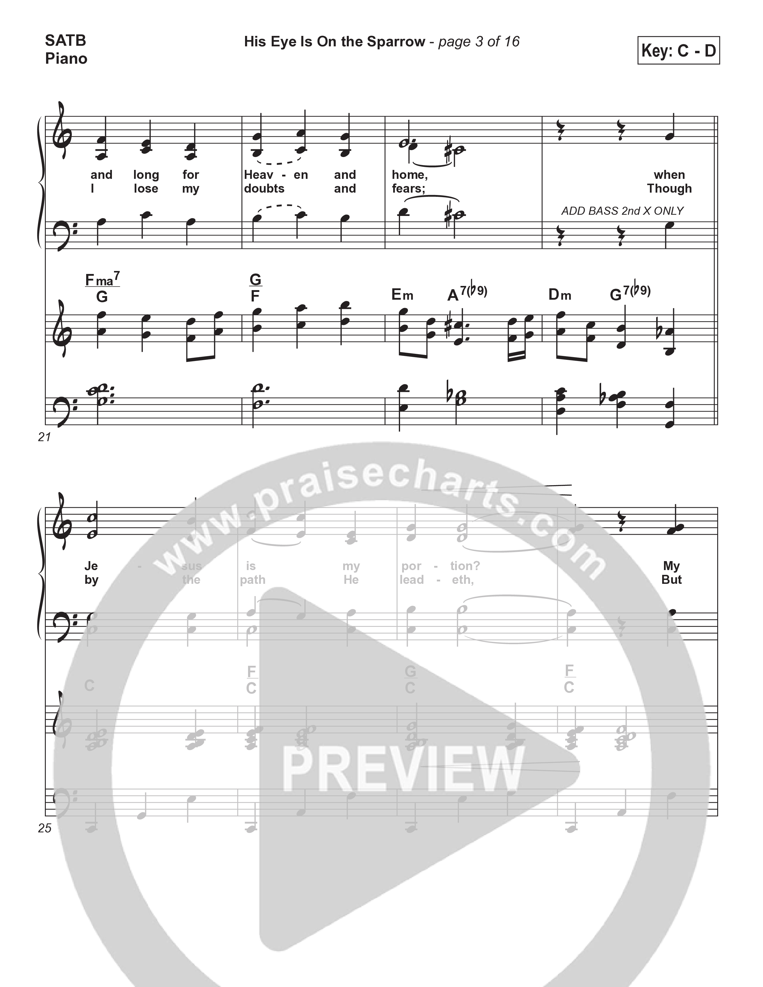 His Eye Is On The Sparrow (Choral Anthem SATB) Anthem (SATB/Piano) (Brad Henderson)