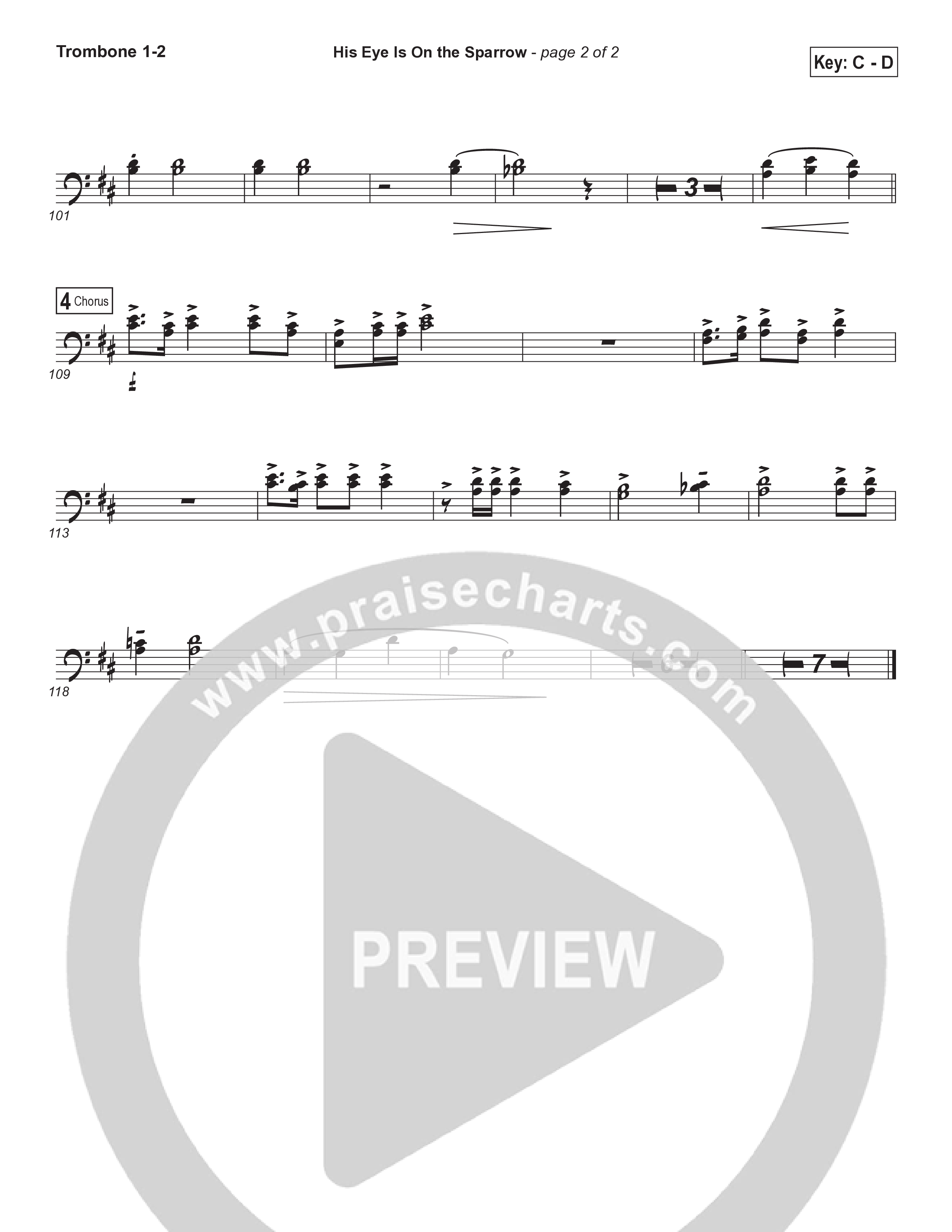 His Eye Is On The Sparrow (Choral Anthem SATB) Trombone 1/2 (Brad Henderson)