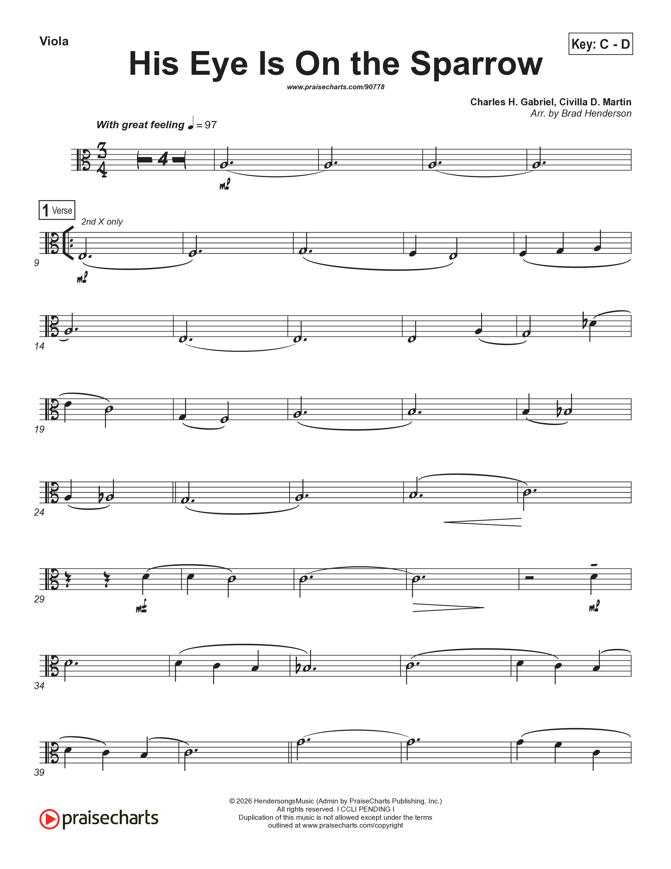 His Eye Is On The Sparrow (Choral Anthem SATB) Viola (Brad Henderson)