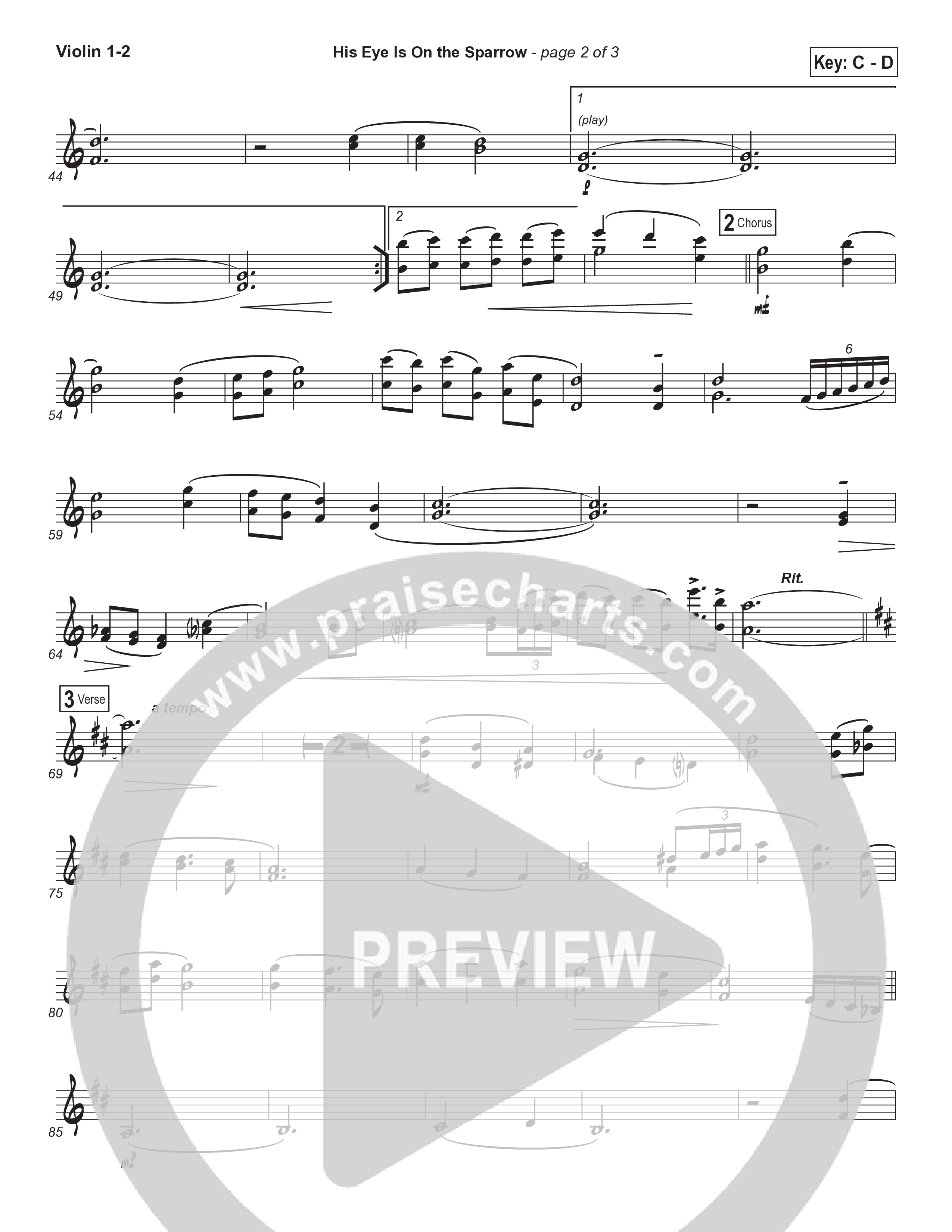 His Eye Is On The Sparrow (Choral Anthem SATB) Violin 1/2 (Brad Henderson)