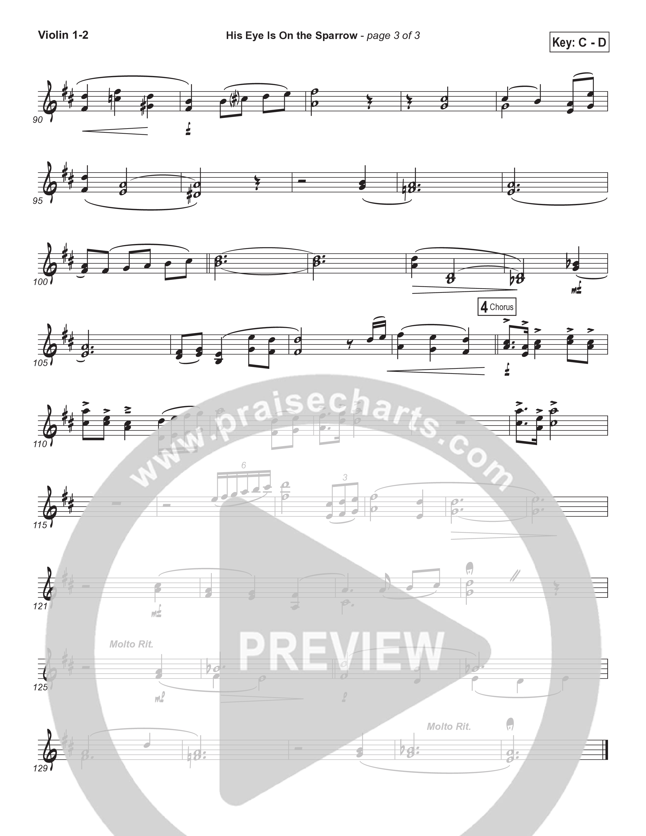 His Eye Is On The Sparrow (Choral Anthem SATB) Violin 1/2 (Brad Henderson)