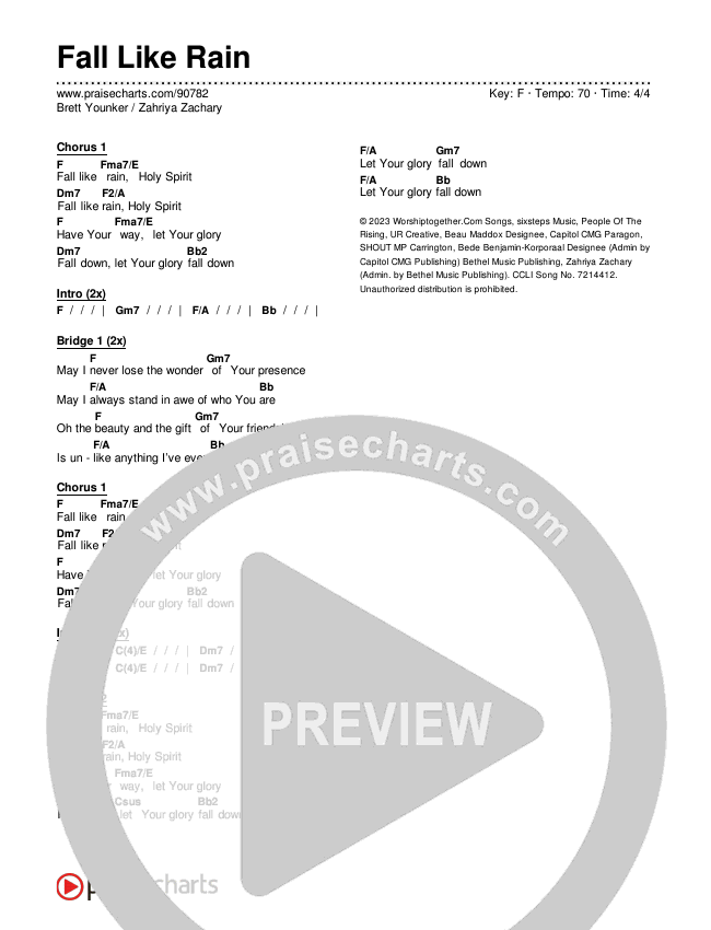 Fall Like Rain Chords & Lyrics (Brett Younker / Zahriya Zachary)