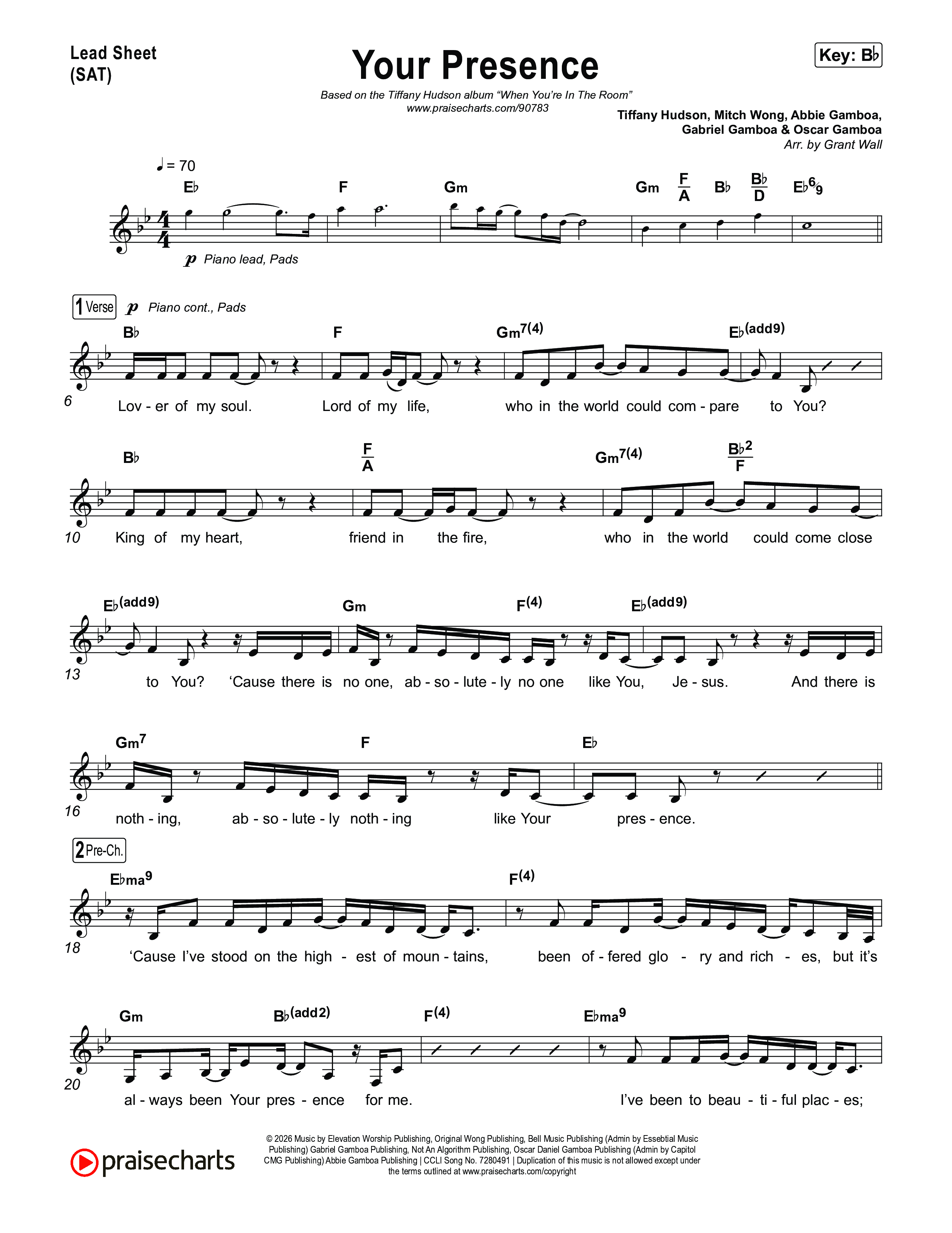 Your Presence Lead Sheet (SAT) (Tiffany Hudson)