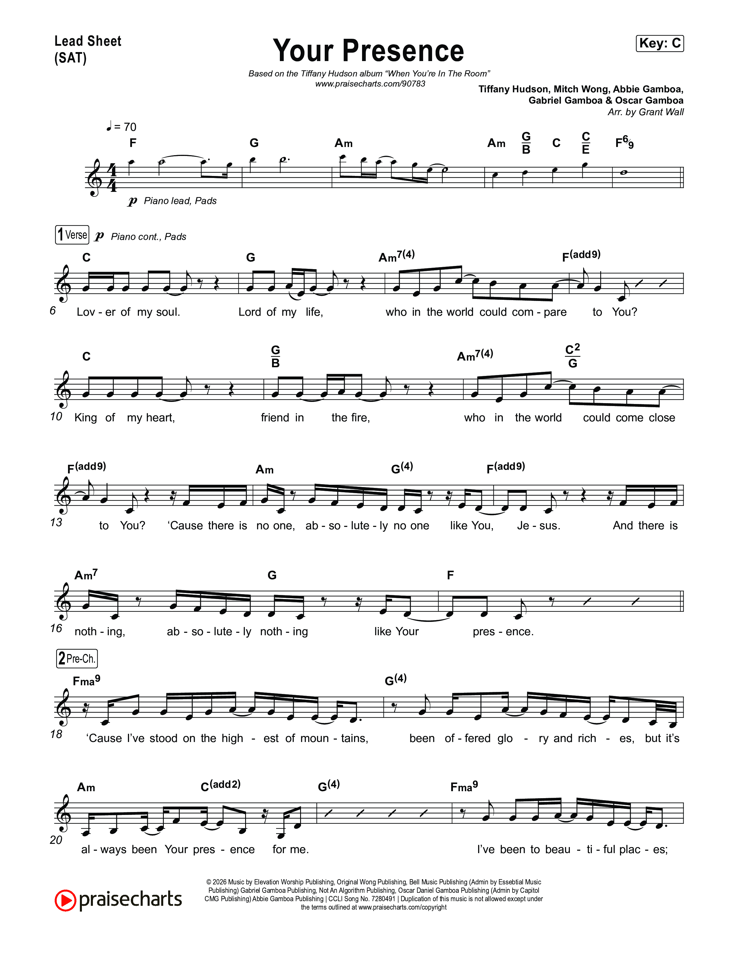 Your Presence Lead Sheet (SAT) (Tiffany Hudson)