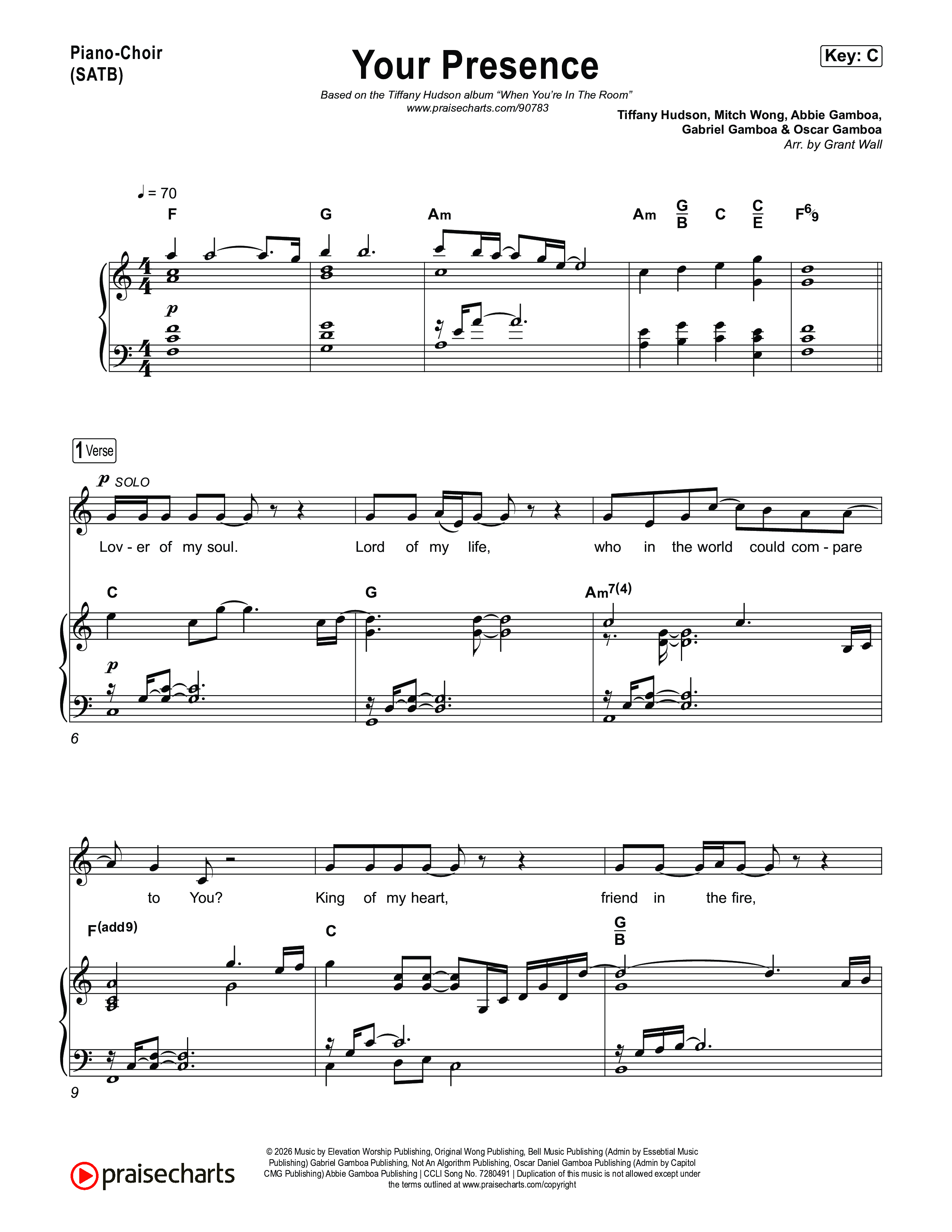 Your Presence Piano/Vocal (SATB) (Tiffany Hudson)