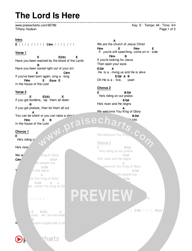 The Lord Is Here Chords & Lyrics (Tiffany Hudson)