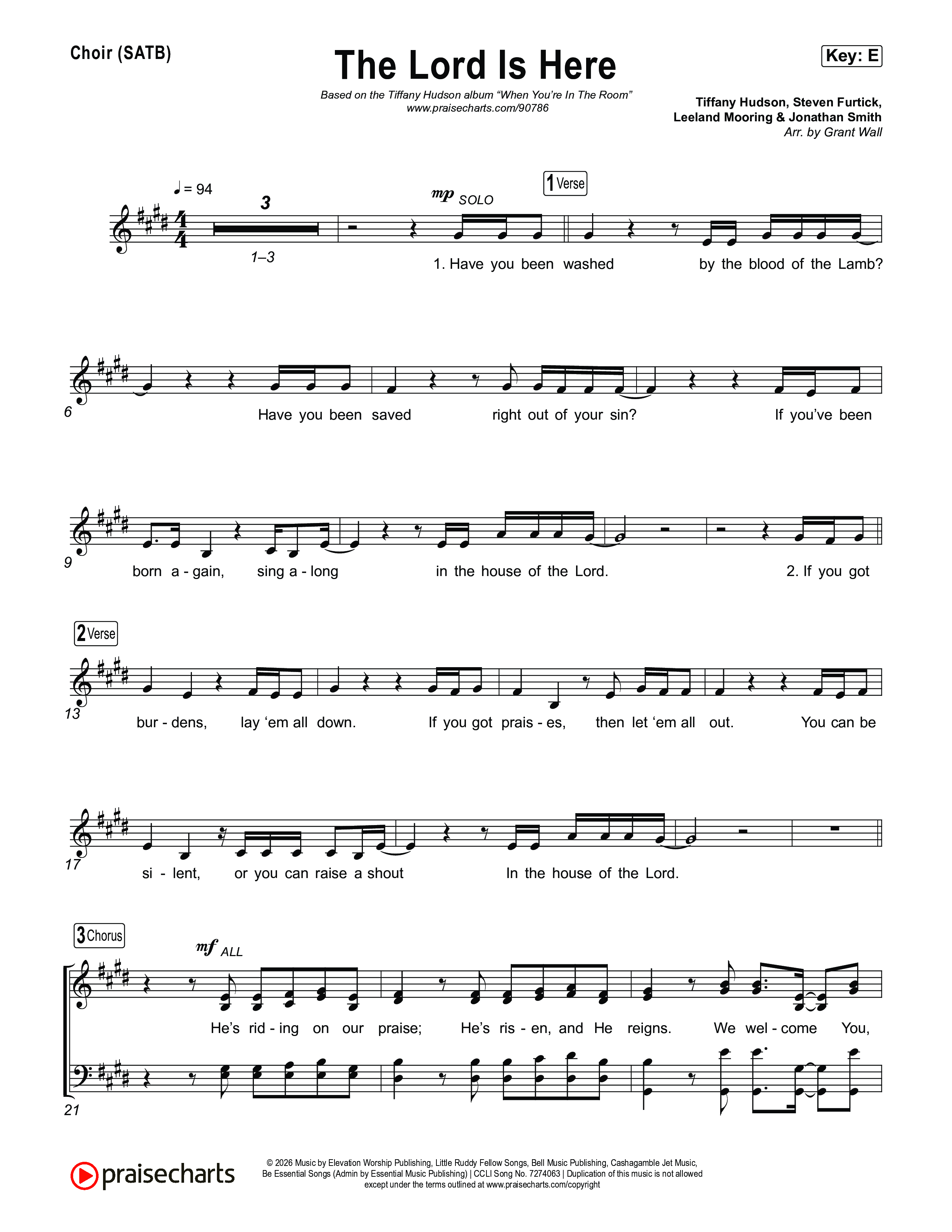 The Lord Is Here Choir Sheet (SATB) (Tiffany Hudson)