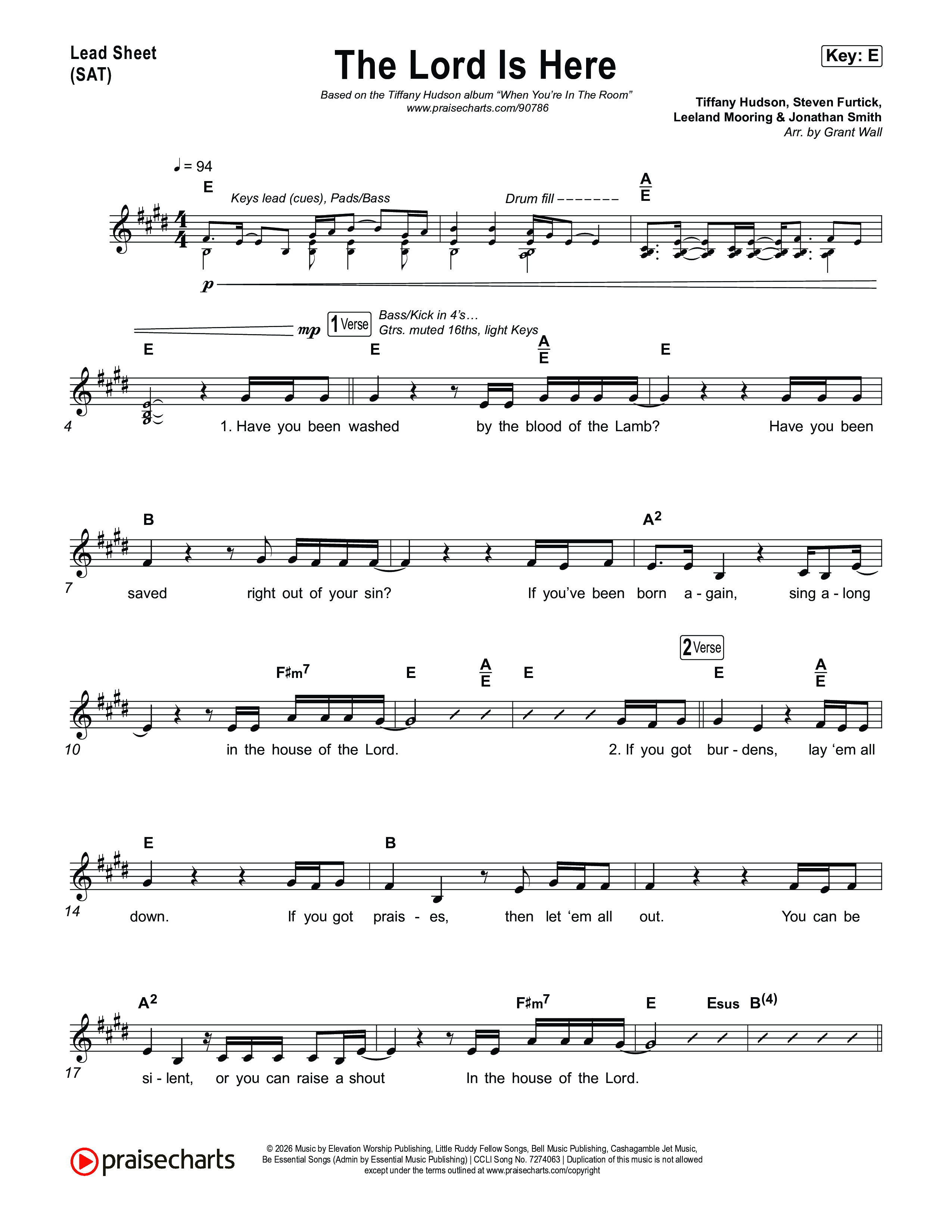 The Lord Is Here Lead Sheet (SAT) (Tiffany Hudson)
