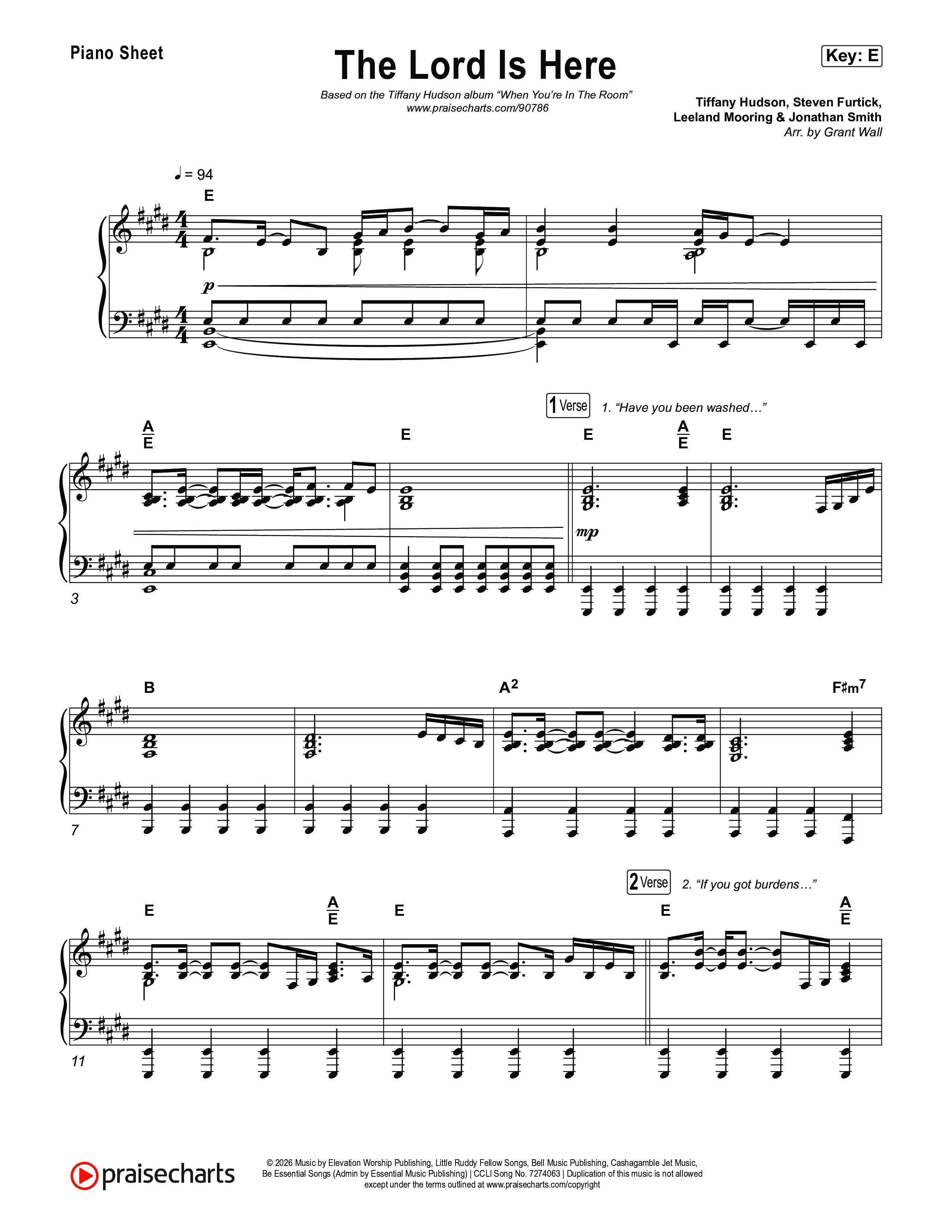 The Lord Is Here Piano Sheet (Tiffany Hudson)