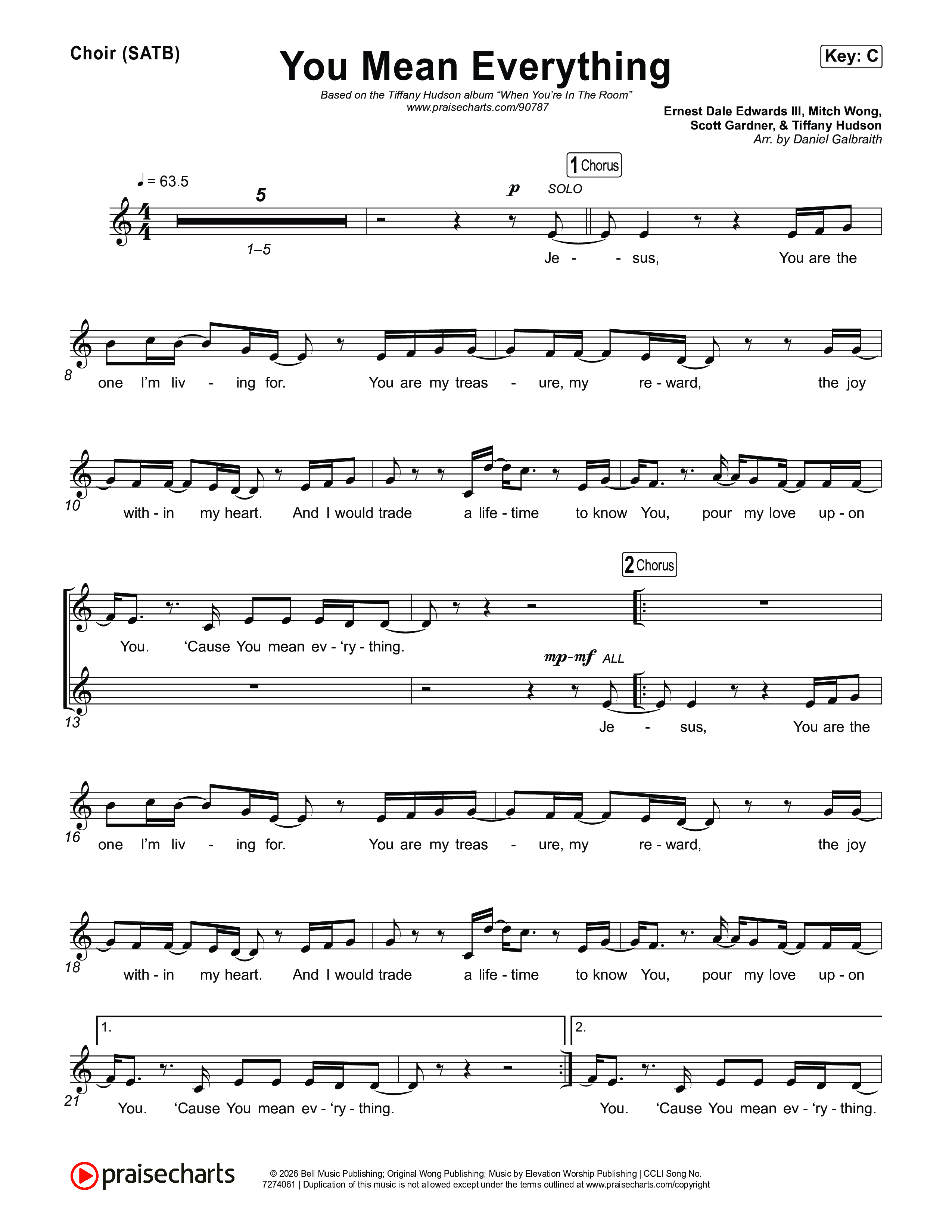 You Mean Everything Choir Sheet (SATB) (Tiffany Hudson)