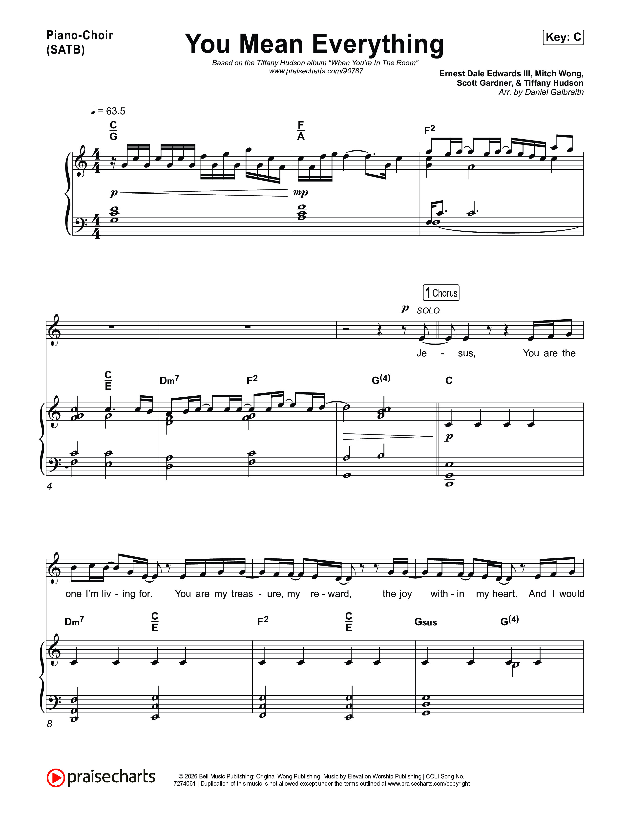 You Mean Everything Piano/Vocal (SATB) (Tiffany Hudson)