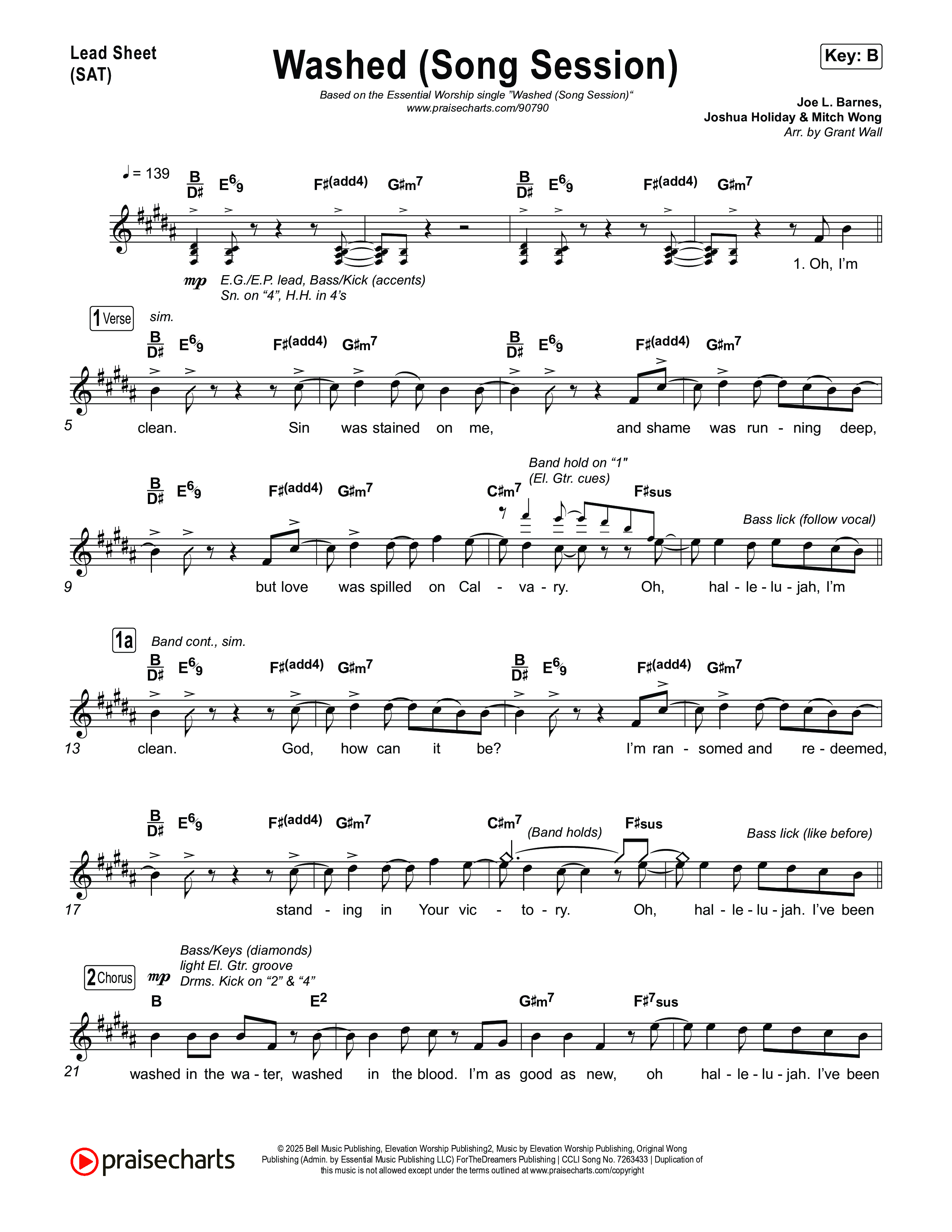 Washed (Song Session) Lead Sheet (SAT) (Essential Worship / Mitch Wong)
