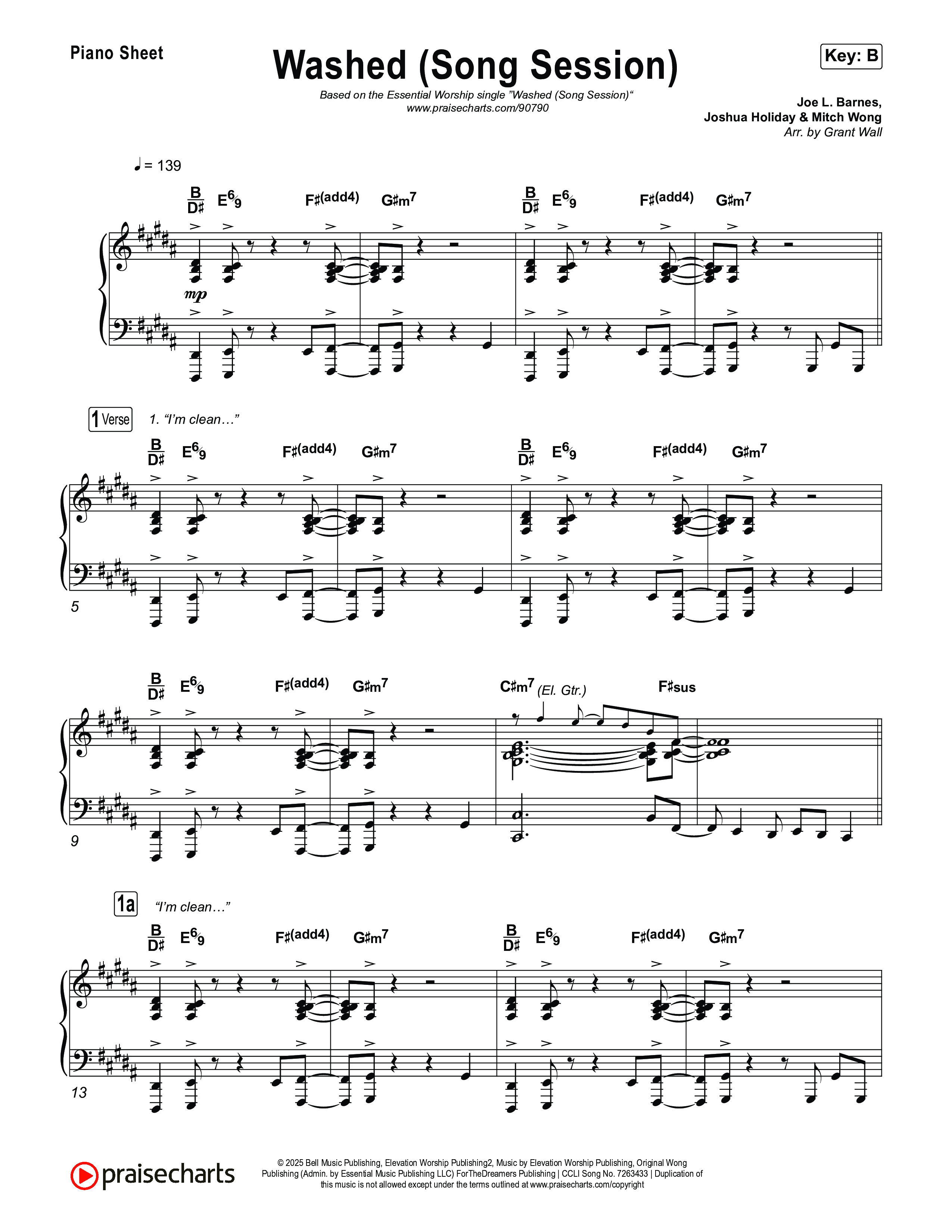 Washed (Song Session) Piano Sheet (Essential Worship / Mitch Wong)