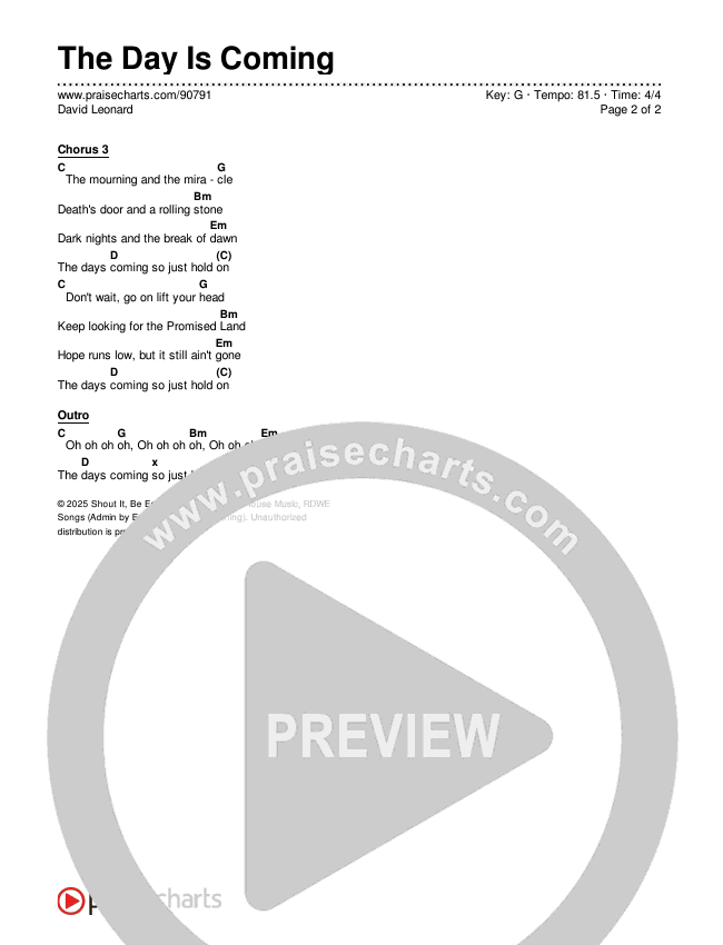 The Day Is Coming Chords & Lyrics (David Leonard)