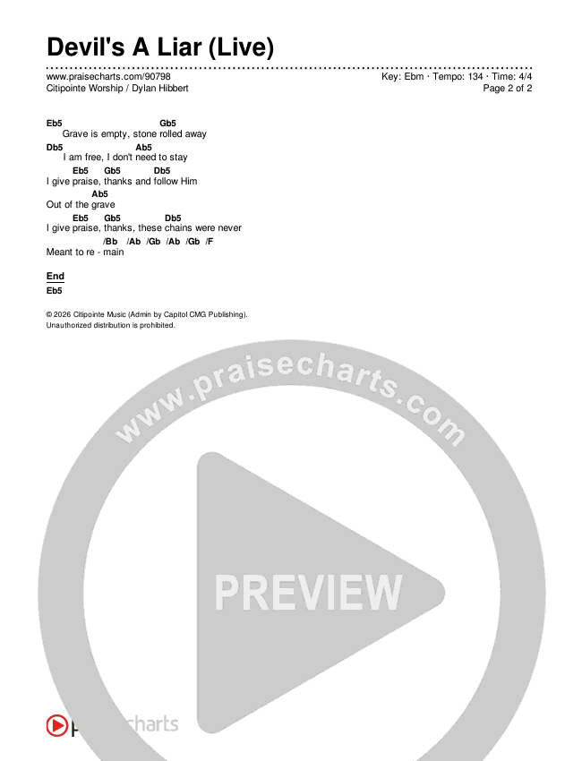 Devil's A Liar (Live) Chords & Lyrics (Citipointe Worship / Dylan Hibbert)