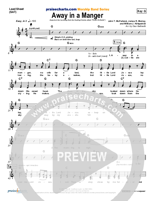 Away In A Manger Lead Sheet (Casting Crowns)
