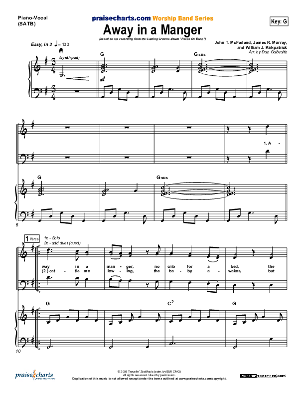 Away In A Manger Piano/Vocal (Casting Crowns)