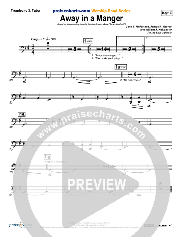 Away In A Manger Trombone 3/Tuba (Casting Crowns)