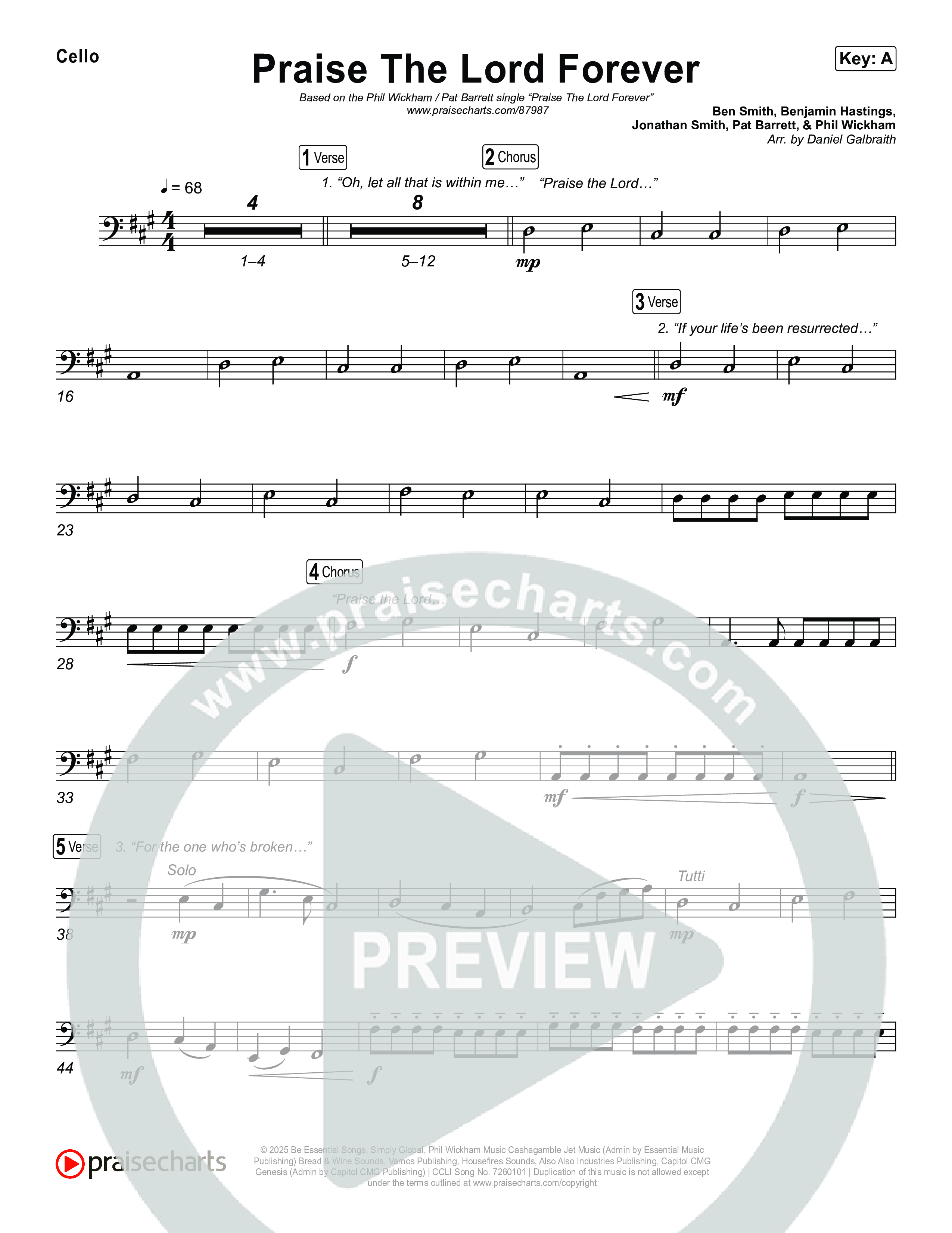 Praise The Lord Forever Cello (Phil Wickham / Pat Barrett)
