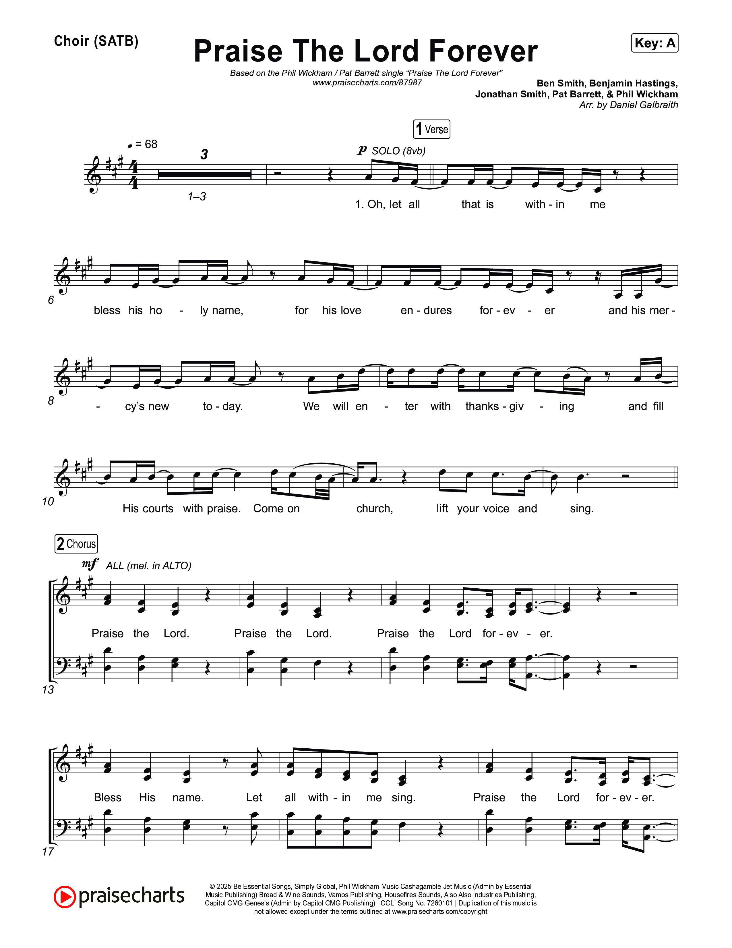 Praise The Lord Forever Choir Sheet (SATB) (Phil Wickham / Pat Barrett)